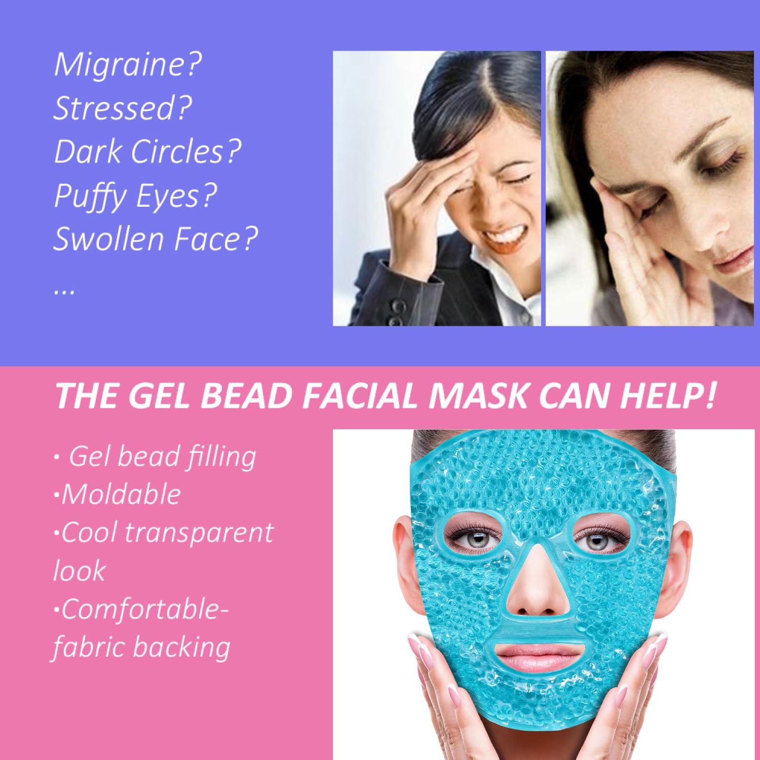 ZNÖCUETÖD Cold Face Ice Mask Facial Ice Pack, Hot Cold Compress for Face | Face SPA Gift for Woman Dark Circles Facial Puff, Pressure, Headaches, Skin Care, Post Laser Cosmetic Care, Reversible - Image 2