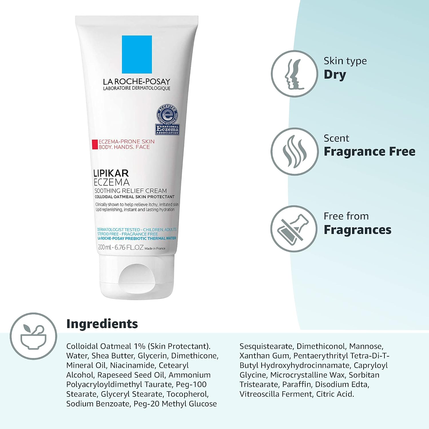 La Roche-Posay Lipikar Soothing Relief Eczema Cream, Sensitive Skin 6.8oz | Face & body lotion for eczema, dry, sensitive skin with colloidal oatmeal. Soothes and relieves irritation. - Image 9