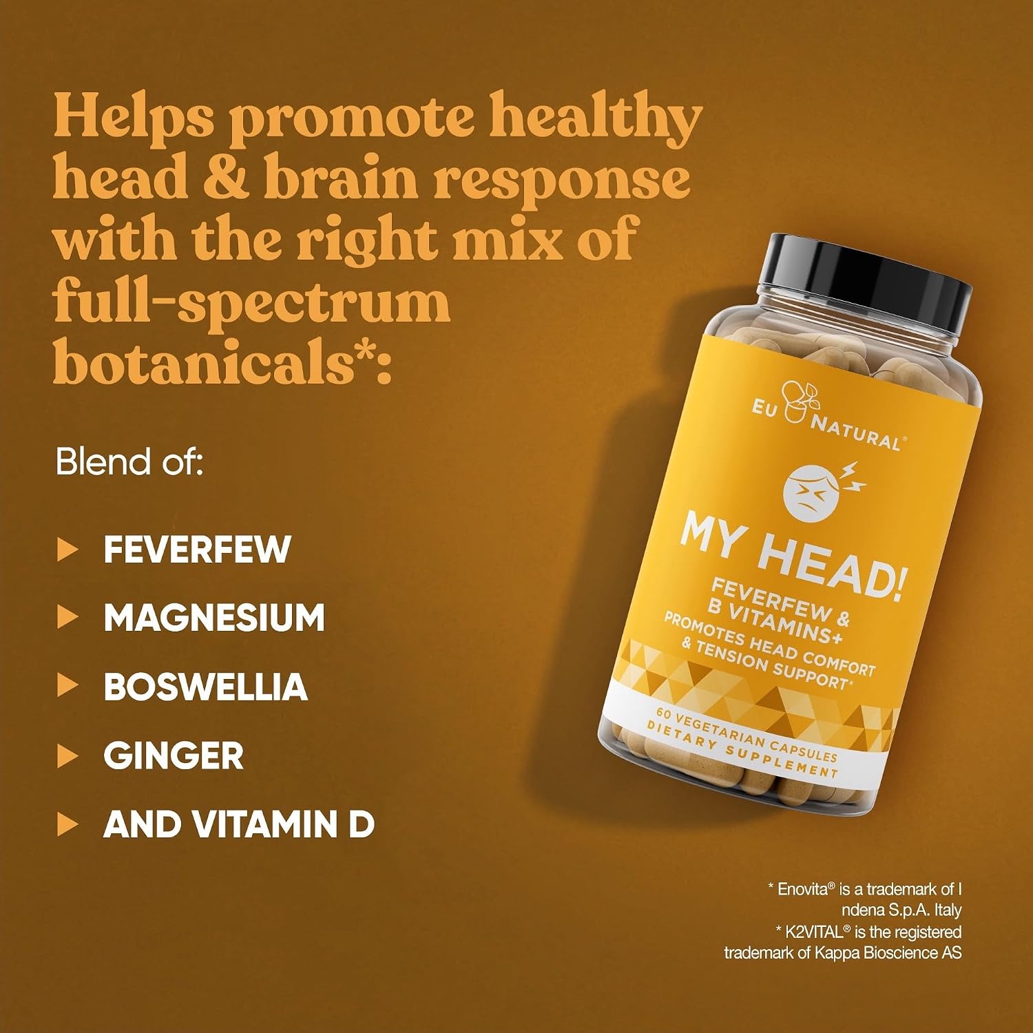 My Head! Headache Vitamins - Sensitivity, Tension, Comfort, Healthy Head Function for A Clear Mind - Fast acting Magnesium, Feverfew, Boswellia, Vitamin D, Ginger, & More - 60 Soft Capsules - Image 3