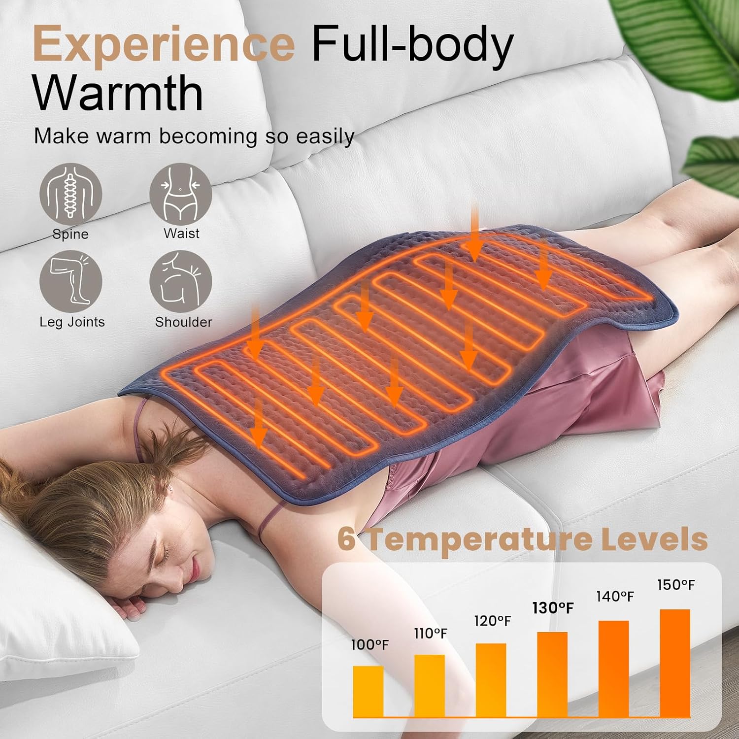 VAAGHANM Heating Pad: 33" x 17" Large Heat Pad for Full Back Coverage | FSA Eligible HSA - Electric Heating Pad for Back Pain & Cramps Relief - 6 Timer & 6 Temperature Controller - Image 3