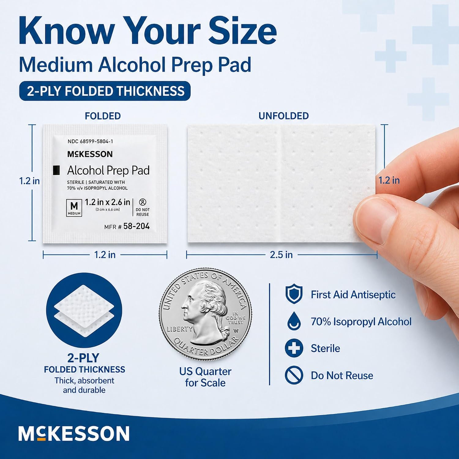 McKesson Alcohol Prep Pads, Sterile, Medium Size, 2-Ply, First Aid, 200 ct | Individually Wrapped Wipes, 70% Isopropyl Alcohol, Medical Grade, Individual Packet - Image 6