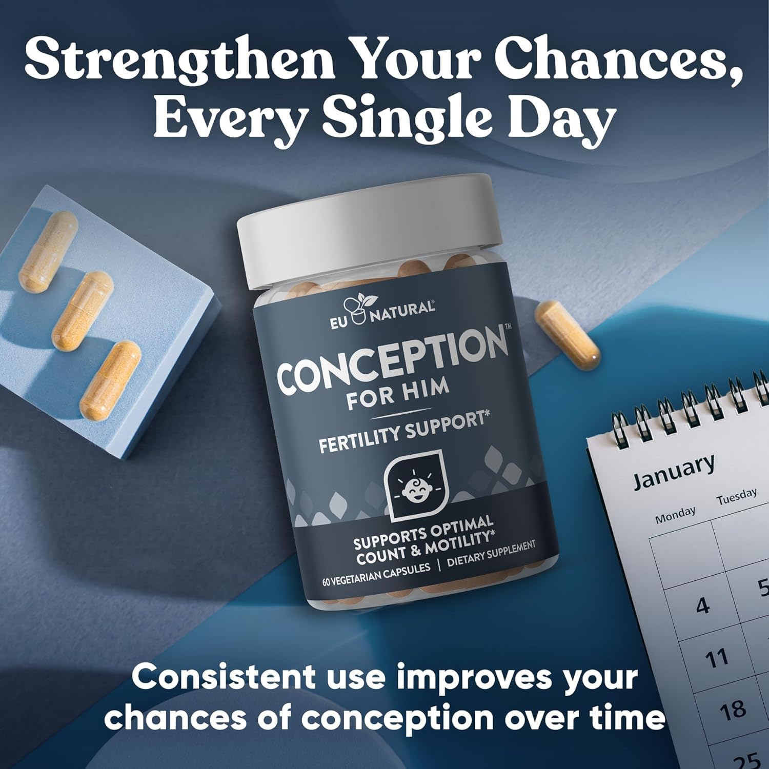 Eu Natural Conception for Him, Male Fertility Supplements,120 Veg Capsules | Supports healthy sperm count, motility & strength with Ashwagandha, Folate & Zinc - Image 8