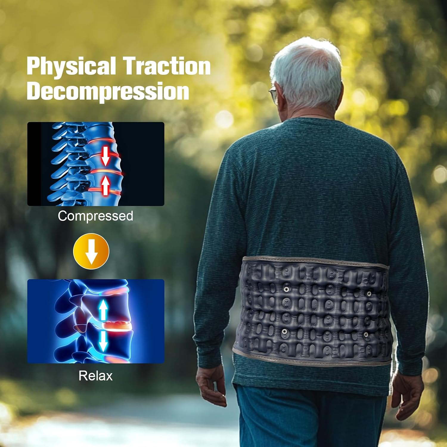 Decompression Belt with Elec. Pump, Inflatable Back Brace, Blue | Inflatable lumbar traction belt for spinal decompression, Relieves back pain & sciatica, Fits 29"-49" waist, Restores curve - Image 3