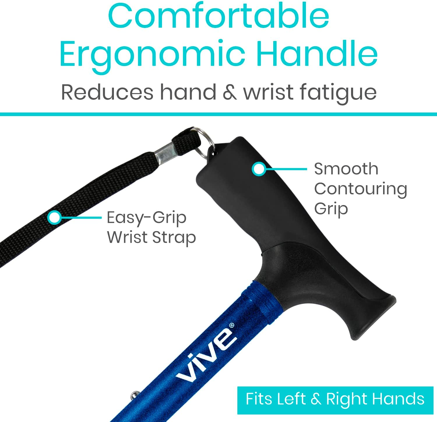Vive Folding Cane - Foldable Walking Cane for Men, Women - Fold-up | Collapsible, Lightweight, Adjustable, Portable Hand Walking Stick - Balancing Mobility Aid - Sleek, Comfortable - Image 4