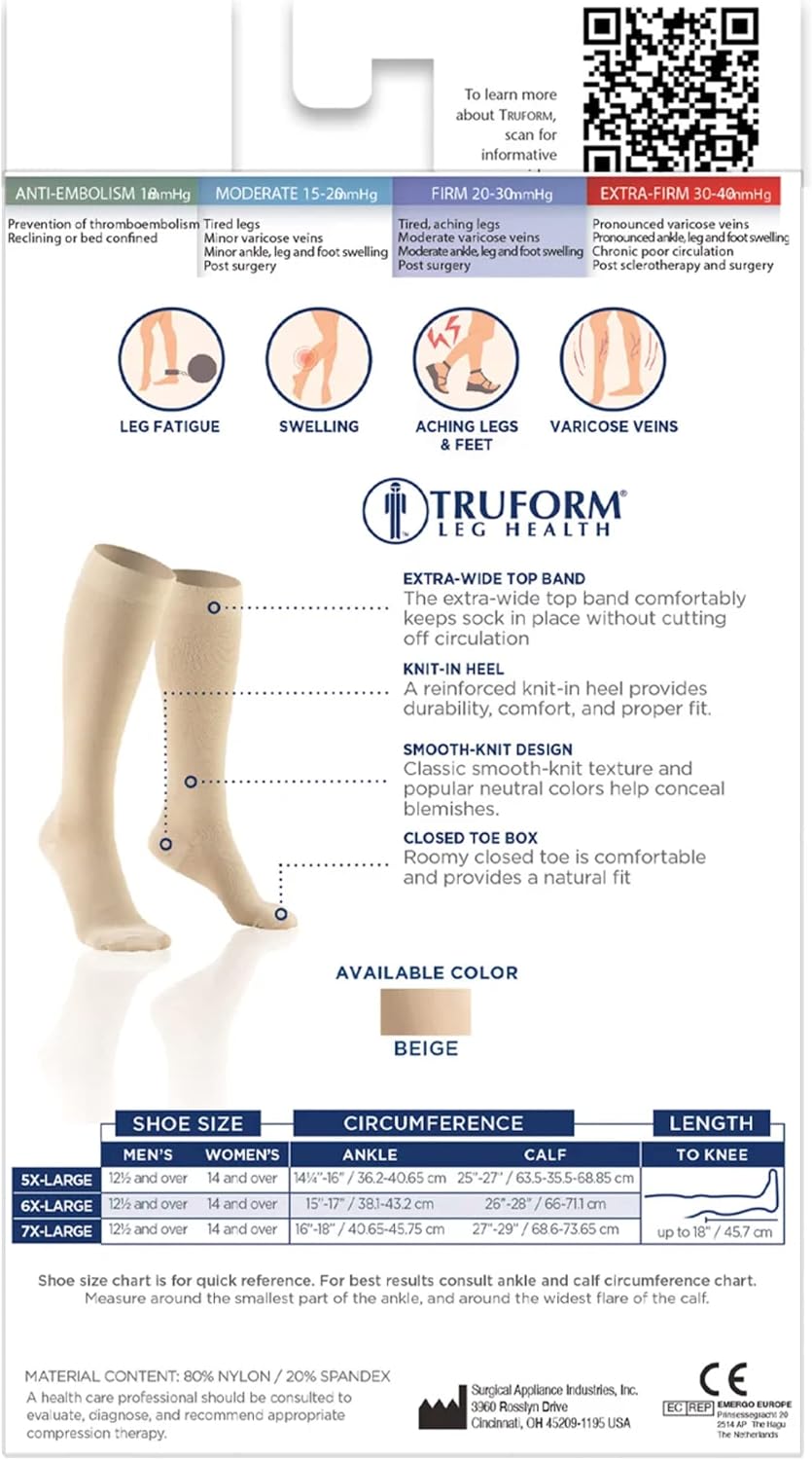 Truform 20-30 mmHg Compression Stockings for Men and Women, Knee High Length, Closed Toe - Image 8