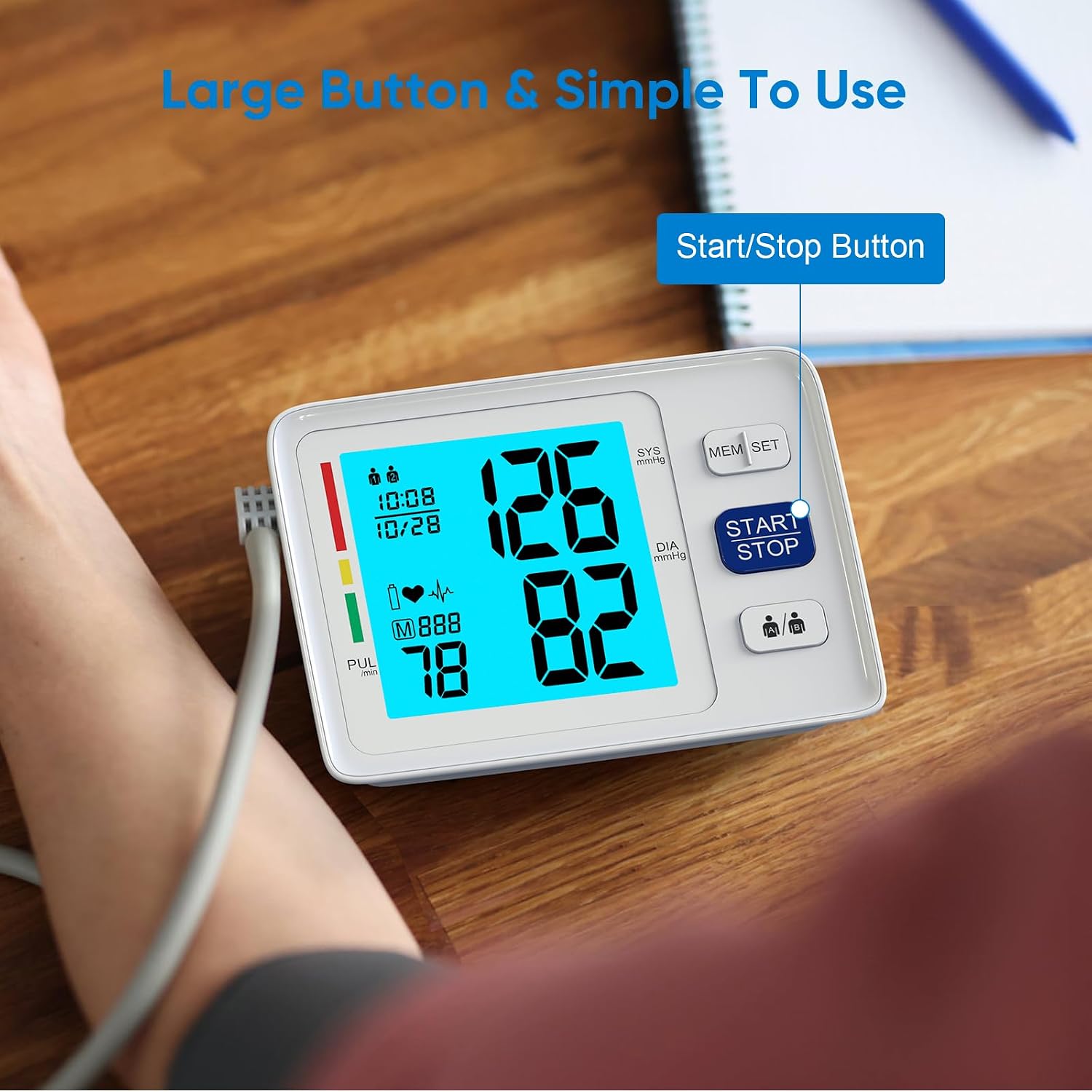 Blood Pressure Monitor for Home Use with Dual Cuffs, Upper Arm | 9-17'' & 13-21''Adjustable BP Cuff, Backlit Display, Accurate Reading, 2x500 Memories, 4AAA Batteries, Carrying Case,Home Use - Image 4