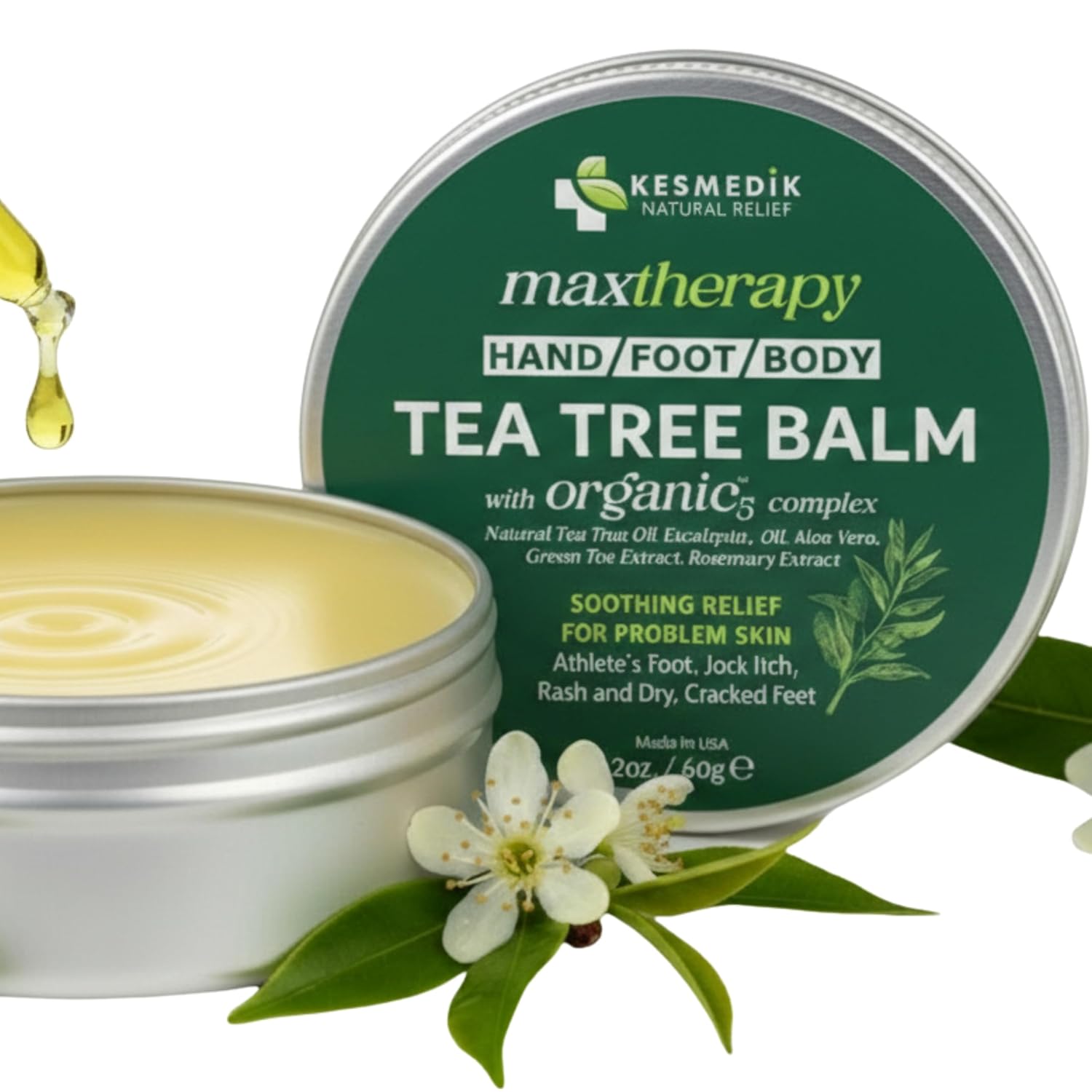 KESMEDIK Tea Tree Oil Balm for Skin, Soothes Itching, Rashes & Dry Skin, Antifungal Defense for Athlete’s Foot, Jock Itch, Chafing, Bug Bites & Eczema, Natural, Effective & Safe for All Ages - Image 4