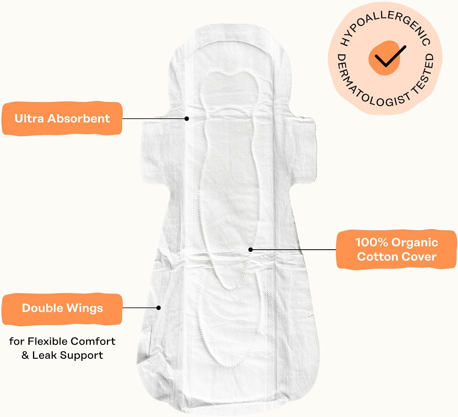 The Honey Pot Company - Cotton Comfort - Heavy Flow Overnight Pads | Non-Herbal - Organic Cotton Cover - Menstrual Pads w/Wings - No Fragrance & Ultra-Absorbent Pulp Core - Feminine Care - 44ct - Image 4
