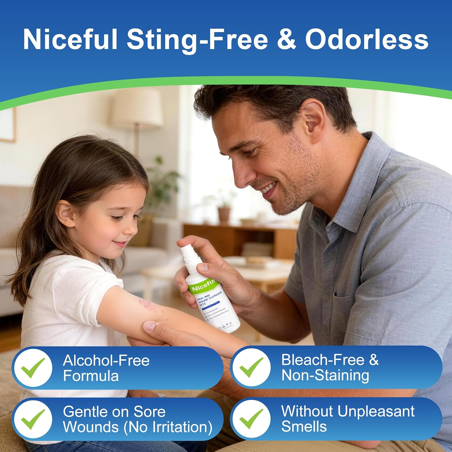 First Aid Antiseptic Spray Sting-Free Wound Cleanser 2.7fl oz(Pack of 2) | Kill 99% Germs, for Minor Cuts, Scrapes, Piercing Aftercare, Burns, Tattoos, for Sensitive Skin and Eczema, Odorless - Image 3
