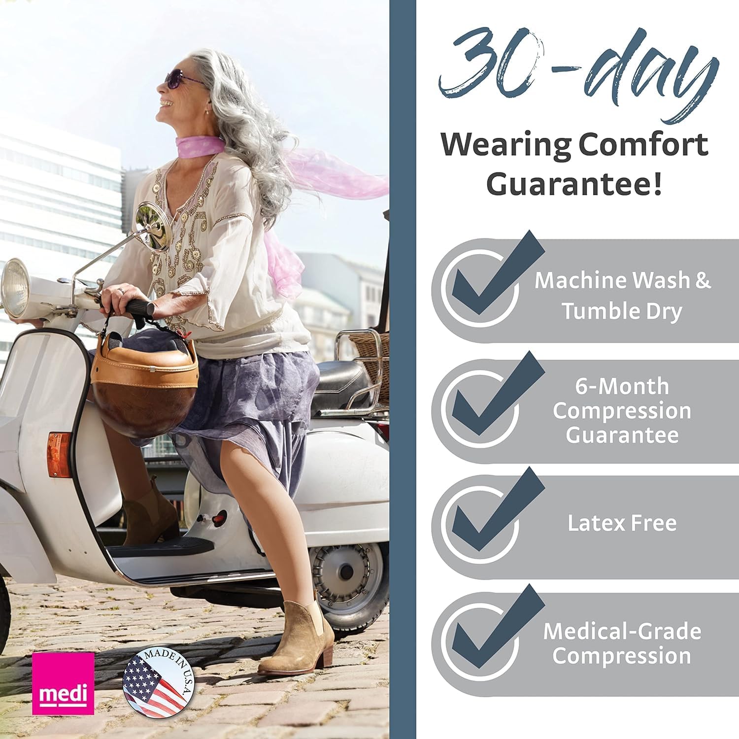 Mediven Men & Women Plus Knee High 20-30 mmHg Compression Sock, Open Toe | Open toe graduated knee high compression socks with silicone top band, opaque knit, and durable daily support. - Image 4