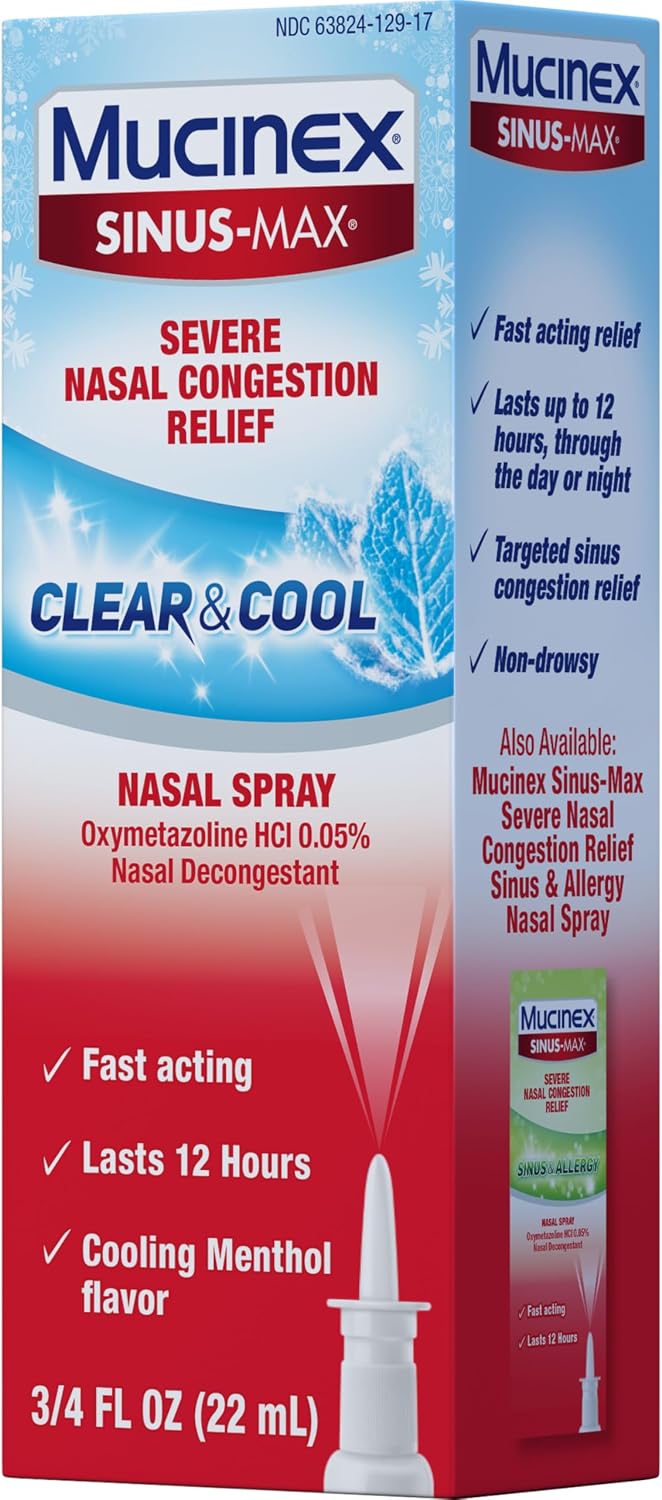 Mucinex Sinus-Max Nasal Spray Decongestant, 12 Hour Over-The-Counter Medication Nose Spray for Sinus Relief, Nasal Decongestants for Adults & Sinus Congestion, Clear & Cool 3/4 Fl Oz(22ML) - Image 13