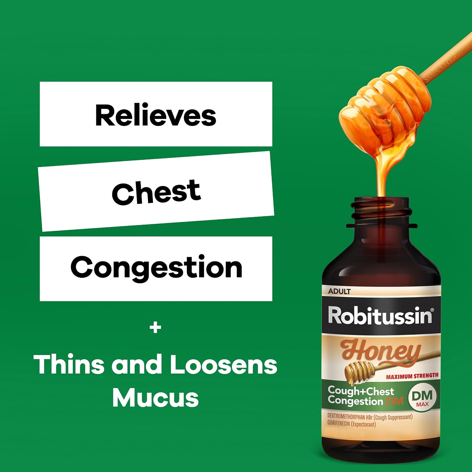 Robitussin DM Maximum Strength Cough Medicine, 8 fl oz, 2 Pack | Made with Real Honey for Flavor, Adult Cough Suppressant and Expectorant, Cough Plus Chest Congestion - Image 5