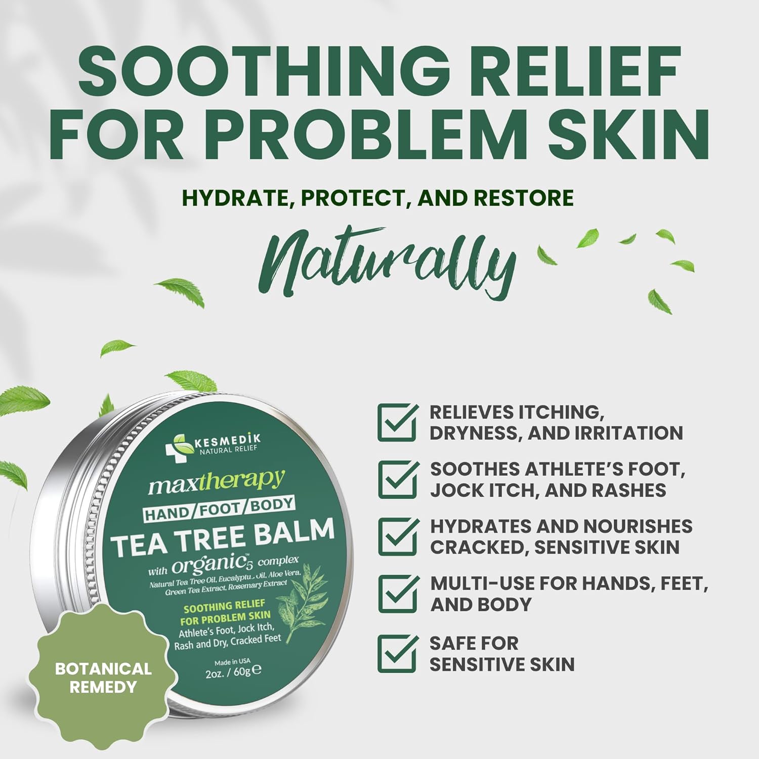 KESMEDIK Tea Tree Oil Balm for Skin, Soothes Itching, Rashes & Dry Skin, Antifungal Defense for Athlete’s Foot, Jock Itch, Chafing, Bug Bites & Eczema, Natural, Effective & Safe for All Ages - Image 2