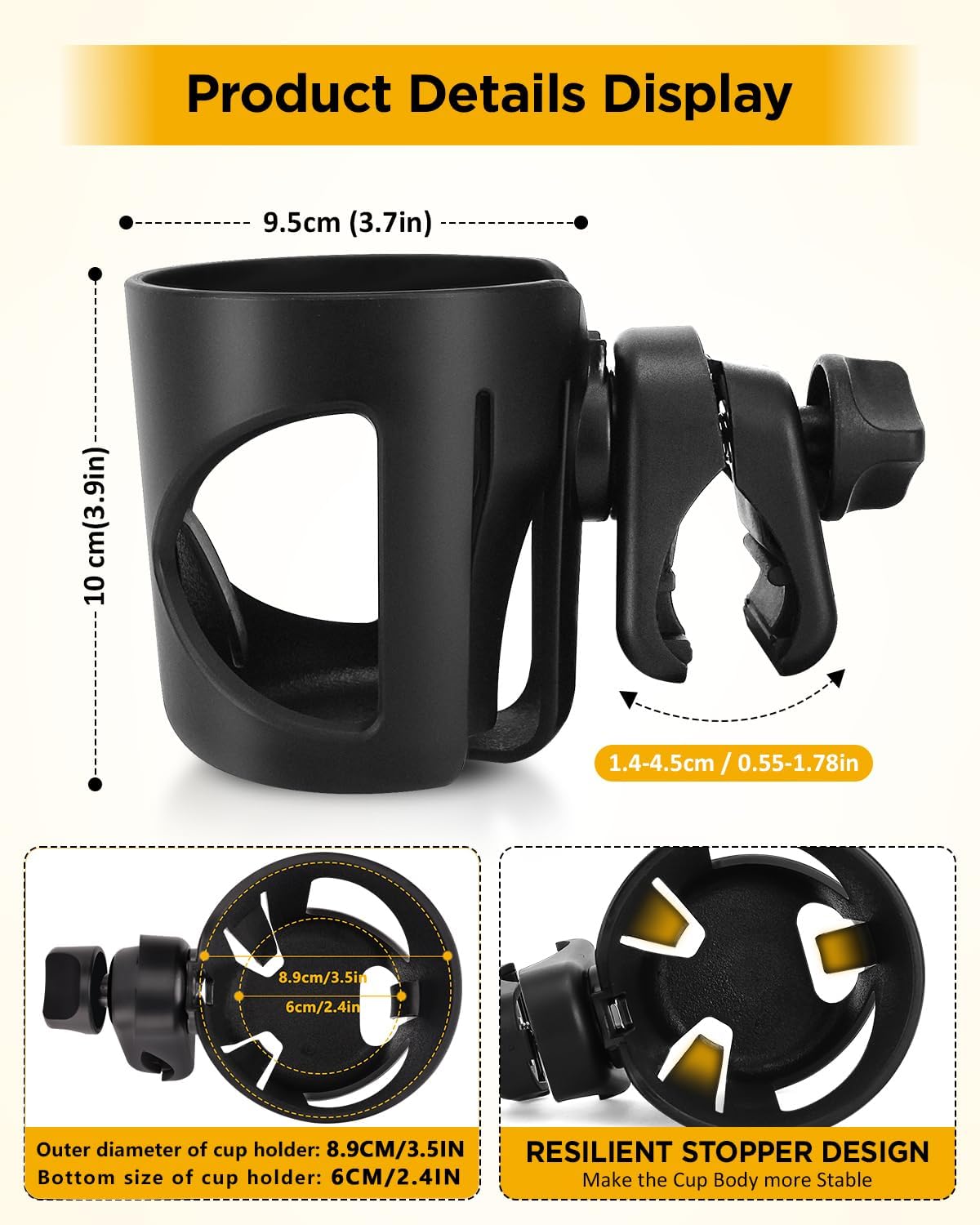 BUNDLEPRO Universal Stroller Cup Holder | Fits Bikes, Trolleys and Walkers, Compatible with Most Sizes of Drink Cups - Image 2