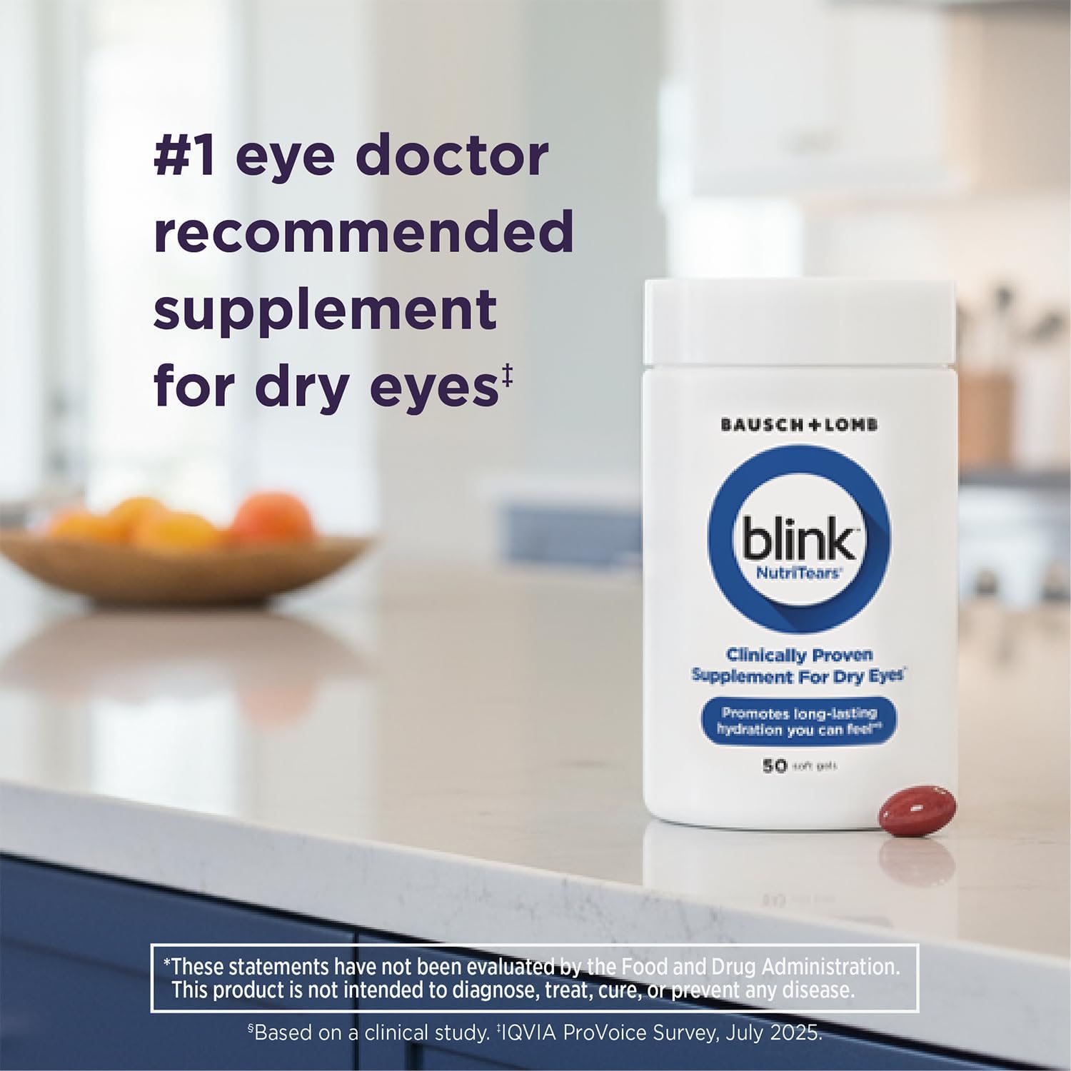 Blink NutriTears Clinically Proven Supplement for Dry Eyes, Eye Care with Lutein & Zeaxanthin and Vitamin D to Hydrate Eyes from Within for Long-Lasting Relief, 50 Softgels - Image 5