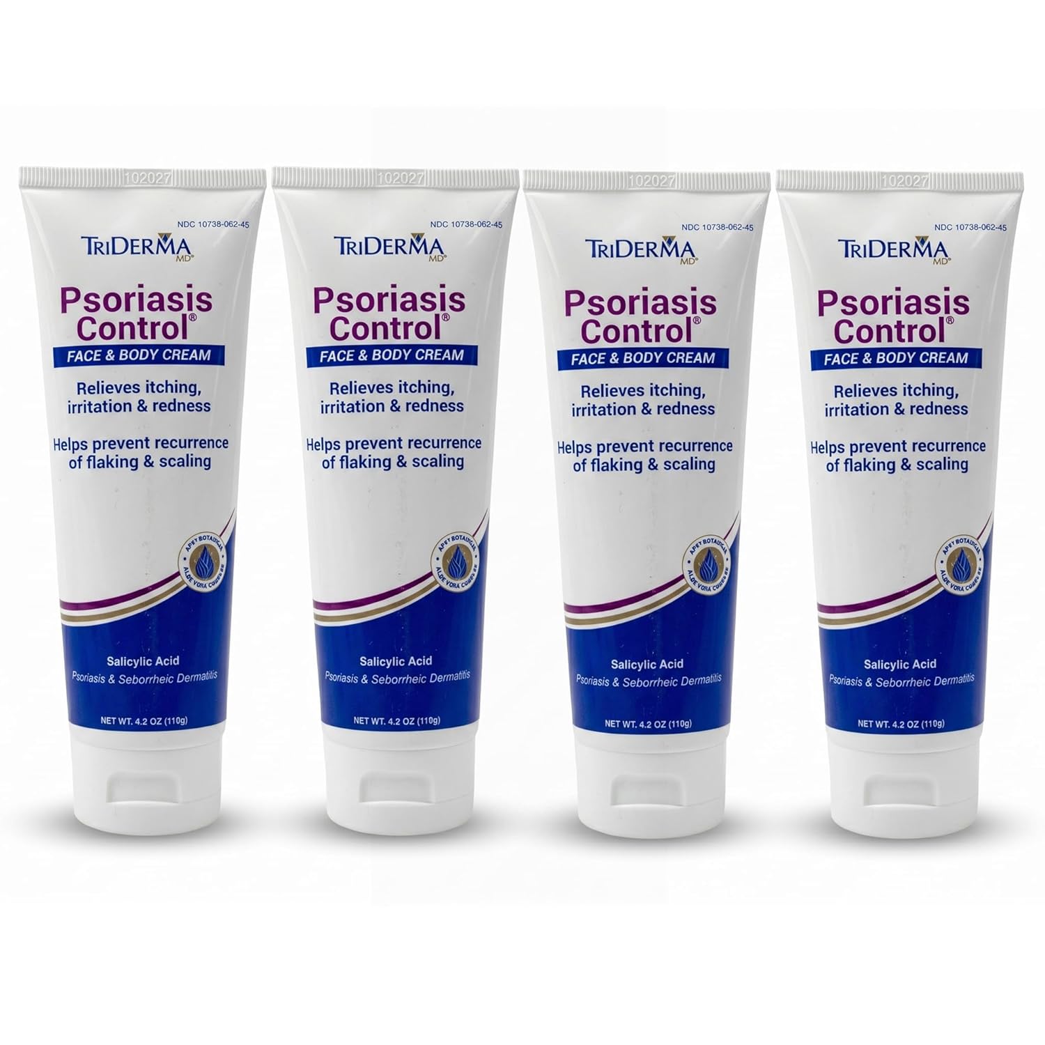TriDerma Psoriasis Control Face & Body Cream - Maximum Strength 3% Salicylic Acid, AP4 Aloe Vera Gel, Urea Cream - Extra Moisturizing Treatment, No Cortisone or Coal Tar - FSA Eligible - 4.2 oz, 4Pack