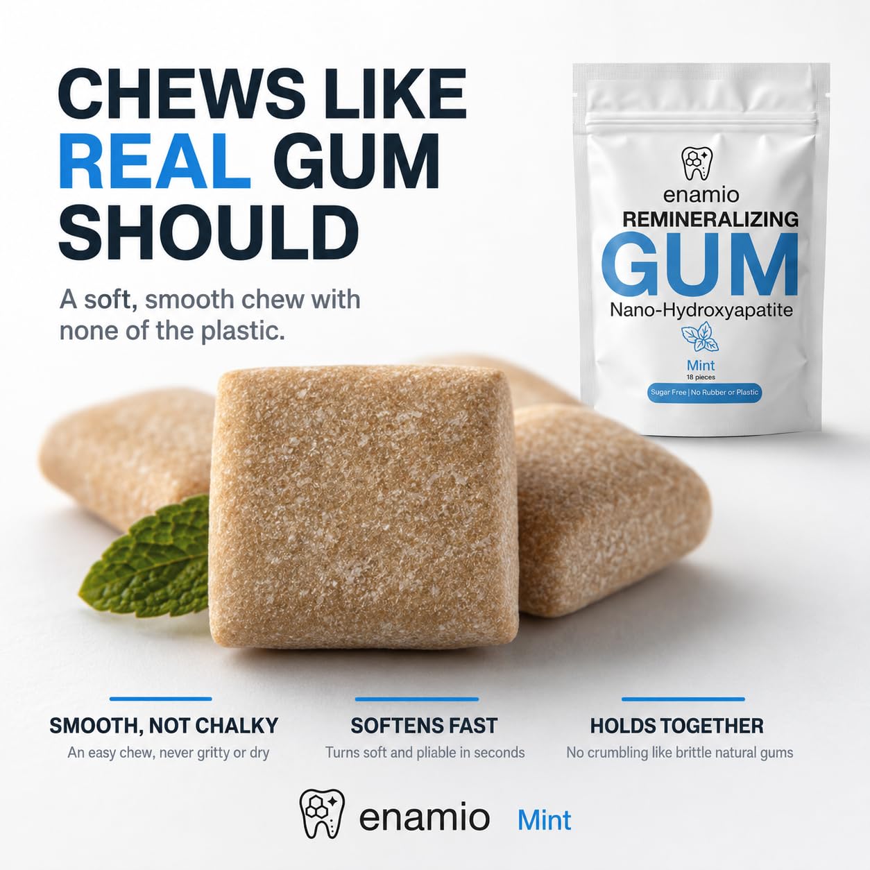 Enamio Remineralizing Gum, Nano Hydroxyapatite Gum, Xylitol Gum Mint 2 Pack | Plastic free chicle base, sugar free, no aspartame, made in USA, strengthens enamel, fights cavities, freshens breath - Image 4