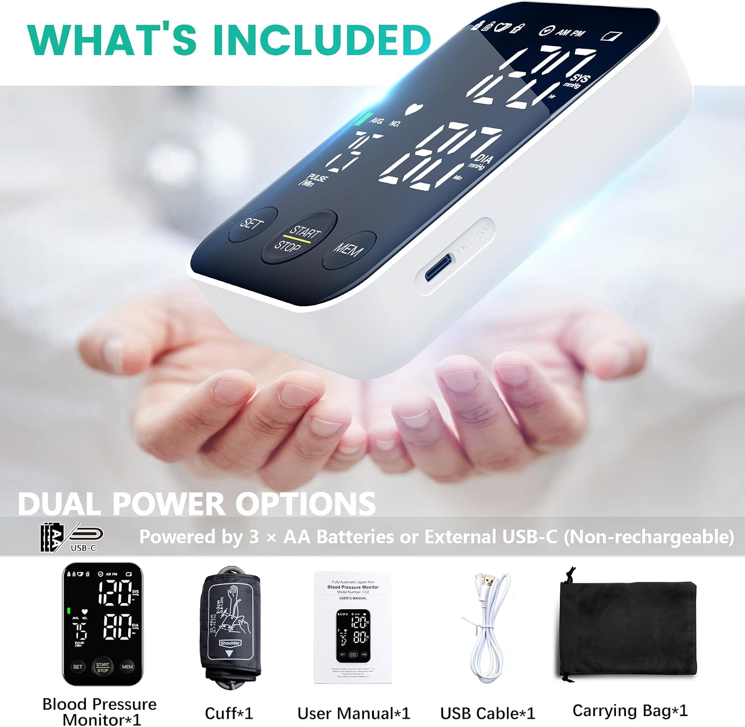 Oklar FDA Cleared Blood Pressure Monitor Upper Arm BP Machine for Home Use | Clinical Accuracy, 2x120 Memory, Large LED Display & 8.7"-15.7" Adjustable Cuff, Dual Power for Home & Travel, Black - Image 7