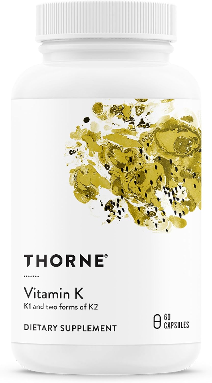 THORNE Vitamin K, Vitamins K1 and K2 (as MK-4 and MK-7), 60 Capsules | Helps Maintain Bone Mineral Density & Supports Healthy Blood Vessels*, Gluten, Dairy & Soy-Free, NSF Contents Certified