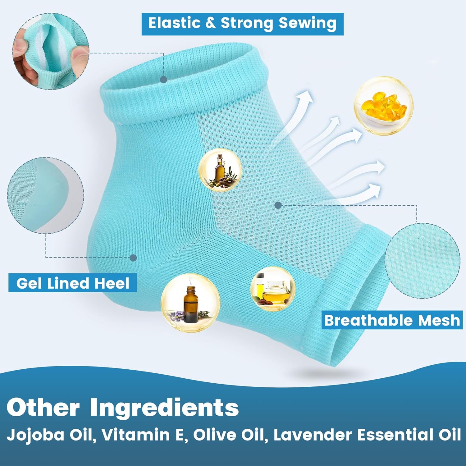 TEAWOO Moisturizing Heel Socks - 6 Pairs for Dry Cracked Feet | Toeless Gel Socks for Hydration and Repair, Soften and Hydrate Dry Cracked Feet Heels, Gel Socks for Dry Cracked Feet - Image 4