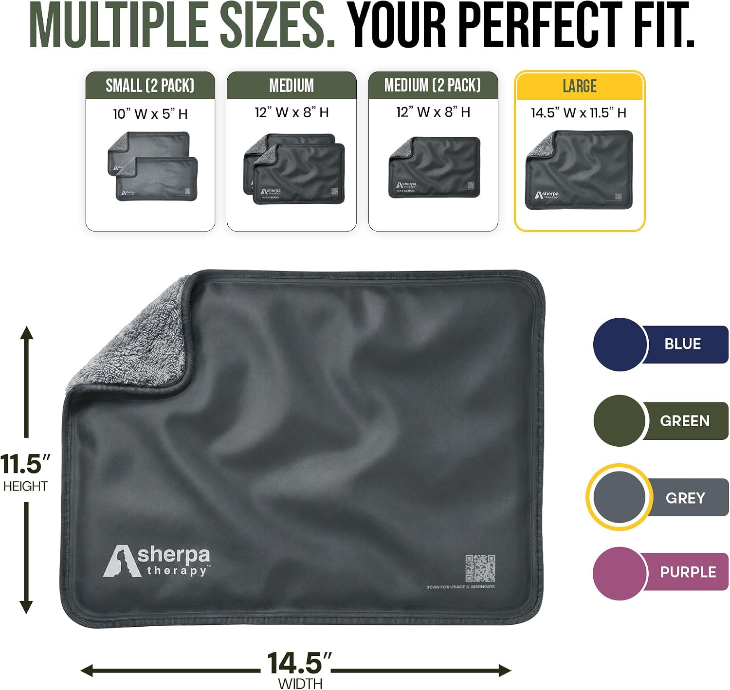 Flexible Hot and Cold Gel Pack, Large 11.5" x 14.5" | Reusable soft gel ice pack for injuries, recovery, dual-sided plush, medical grade for back, shoulder & muscle relief, grey - Image 2