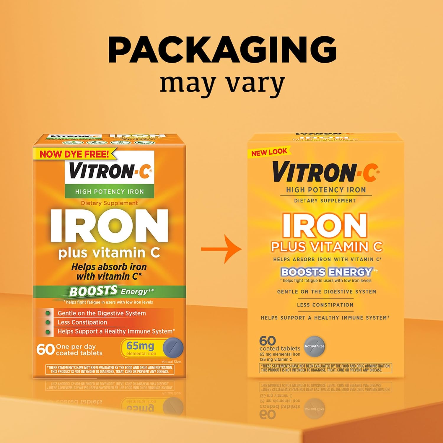 Vitron-C Iron Supplement, Once Daily, High Potency Iron Plus Vitamin C, Support Red Blood Cell Production, Dye Free Tablets, 60 Count, 2 Pack - Image 2