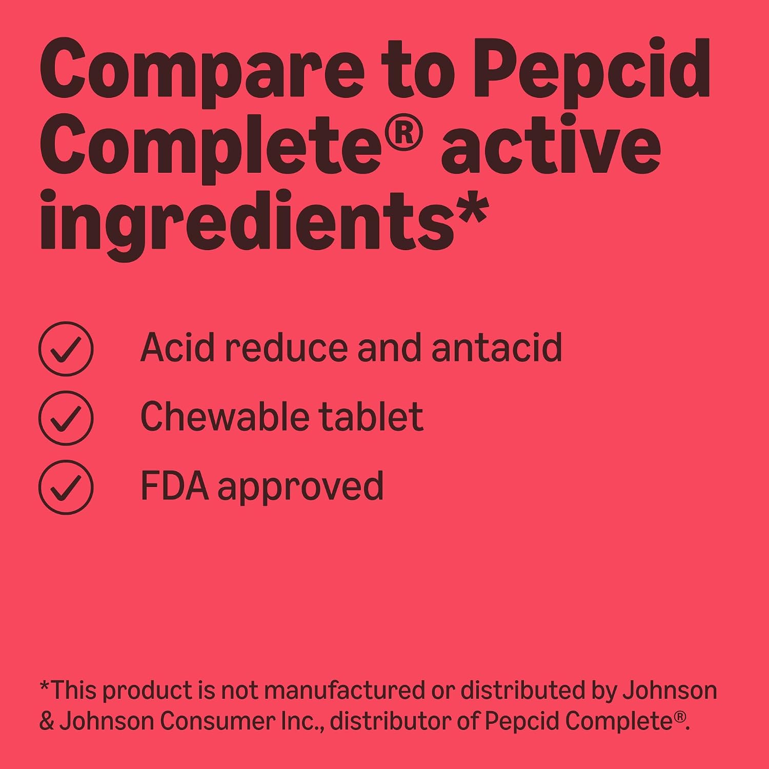 Amazon Basics Dual Action Complete, Chewable Acid Reducer Plus Antacid Tablets, Berry Flavor, Heartburn Medicine, Acid Indigestion Relief, 50 Count (Previously Care) - Image 3