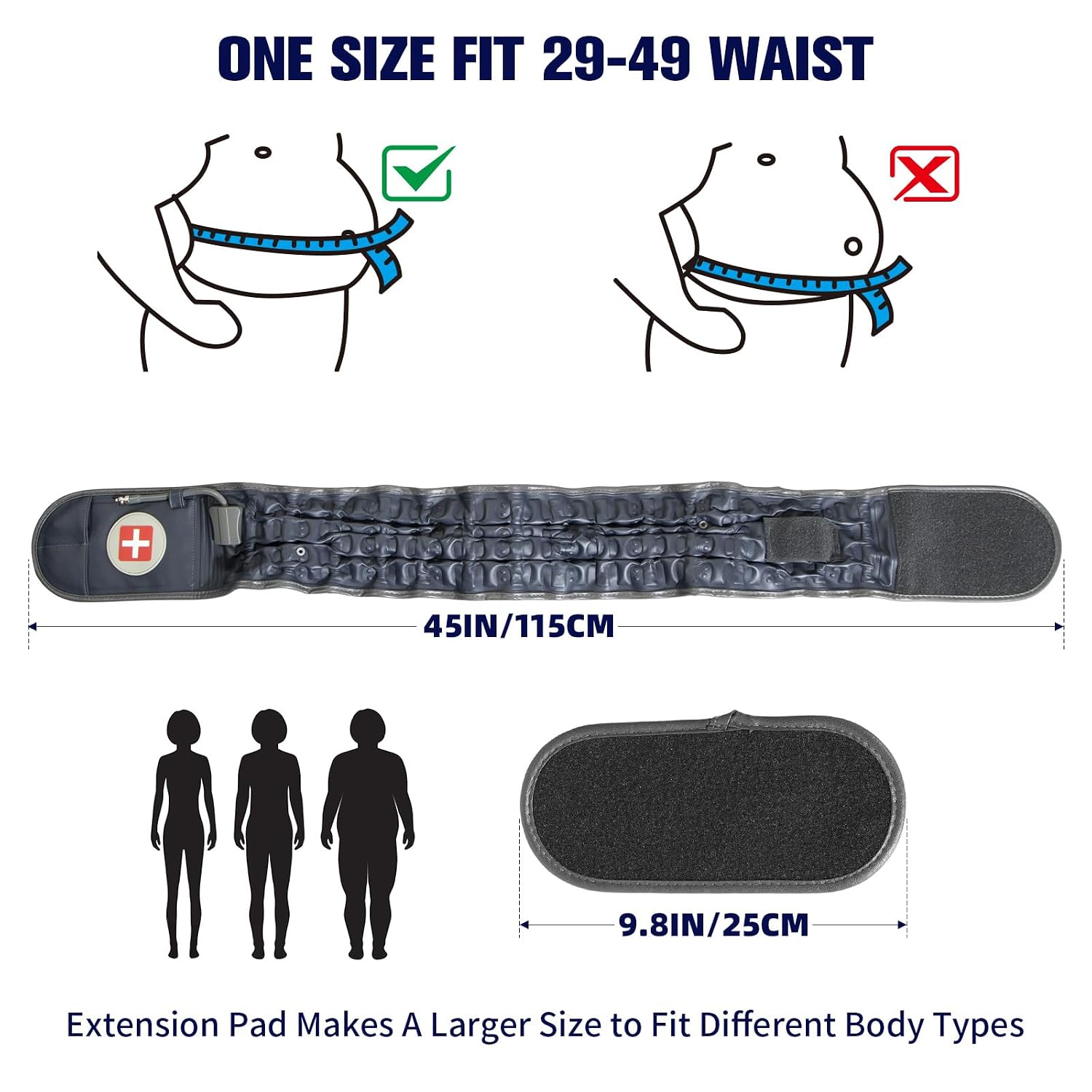 Decompression Belt with Elec. Pump, Inflatable Back Brace, Blue | Inflatable lumbar traction belt for spinal decompression, Relieves back pain & sciatica, Fits 29"-49" waist, Restores curve - Image 7