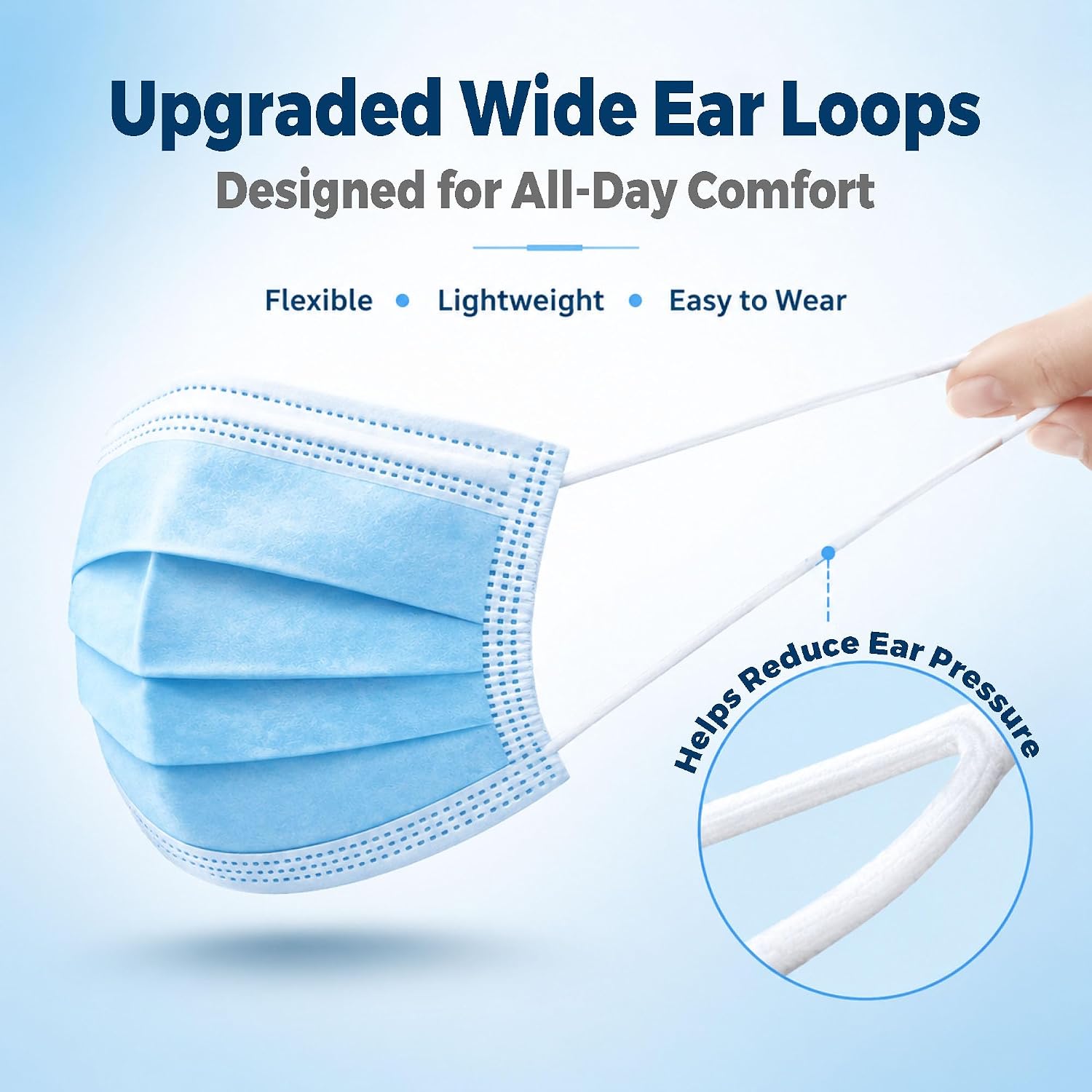 Disposable Face Masks 100 Pack, 3 Ply Breathable Filter Mask with Adjustable Nose Clip & Soft Elastic Ear Loops - Image 3