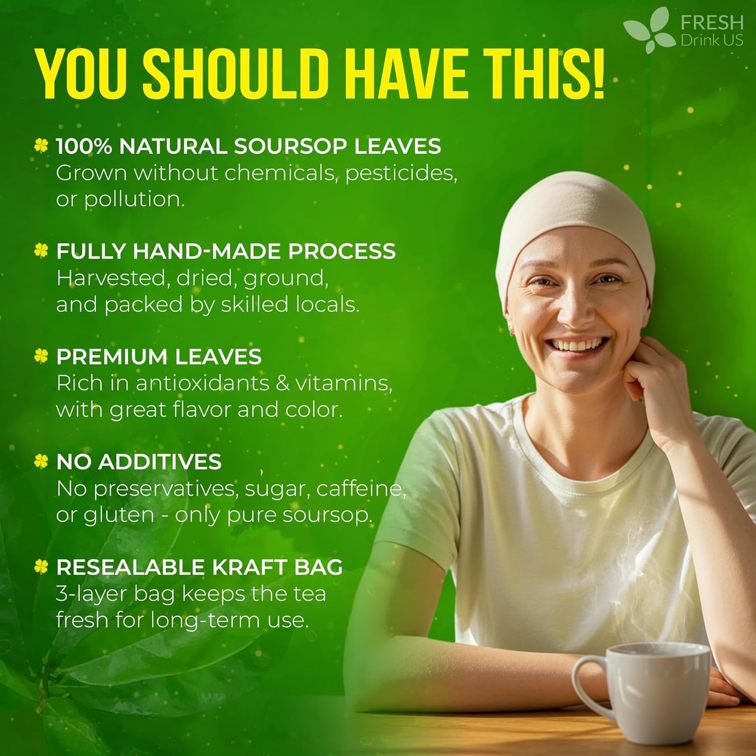FreshDrinkUS, 240+ Premium Soursop Graviola Dried Leaves Tea, 230-250 Whole Soursop Leaves, Wildcrafted, Graviola , Guanabana , Hoja Guanabana, Loose Leaf Herbal , No Gluten, Vegan - Image 3