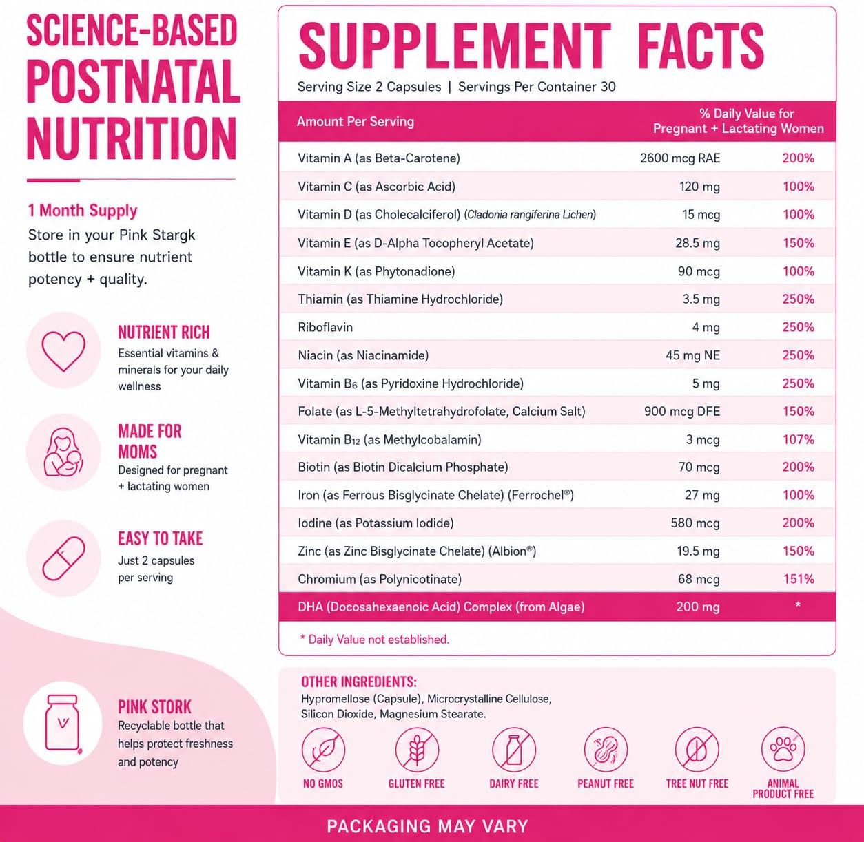 LUMINE Organics Postnatal Vitamins for Women 60 Capsules, Total Postnatal Vitamins with Vegan Algae DHA,Methylated Folate,Iron,Postpartum Recovery Support - Image 2