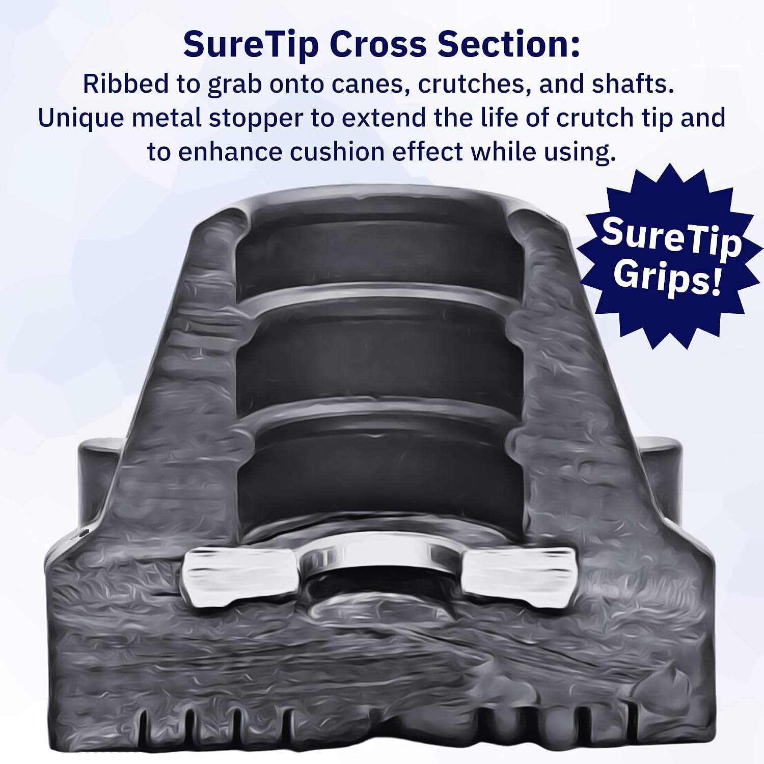 Black Crutch Tips & Cane Tip (Pair of 2) – 1 Size Fits All 3/4" 7/8” Inch - Extreme Grip Heavy Duty Universal Sizing Crutches Shafts Longest Lasting High Performance Rubber Non-Slip - Image 2
