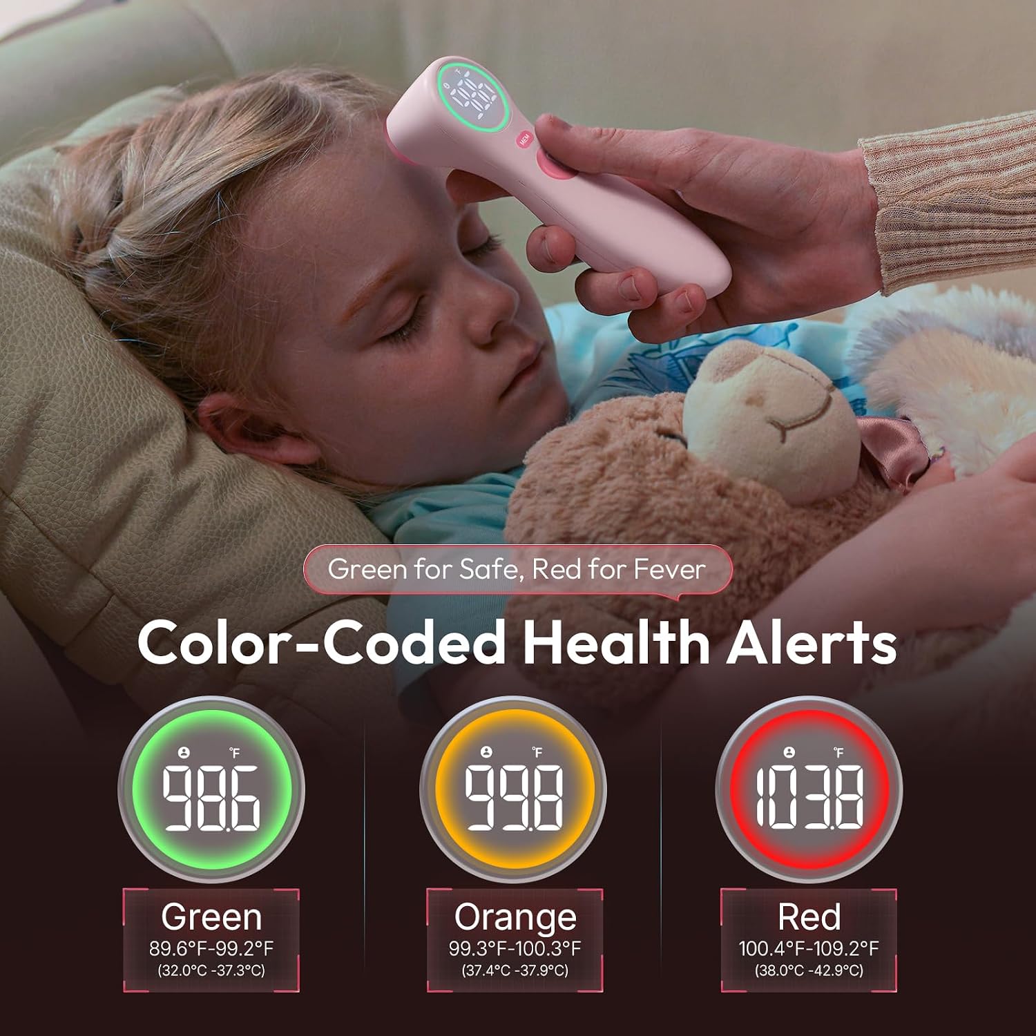 Viproud No-Touch Thermometer for Kids and Adults, 1-Second Reading, Pink | Forehead & Object Mode, Fever Indicator, Large Clear LED, Silent Mode, Home Medical, Nurse Accessories, Lifetime Support - Image 6