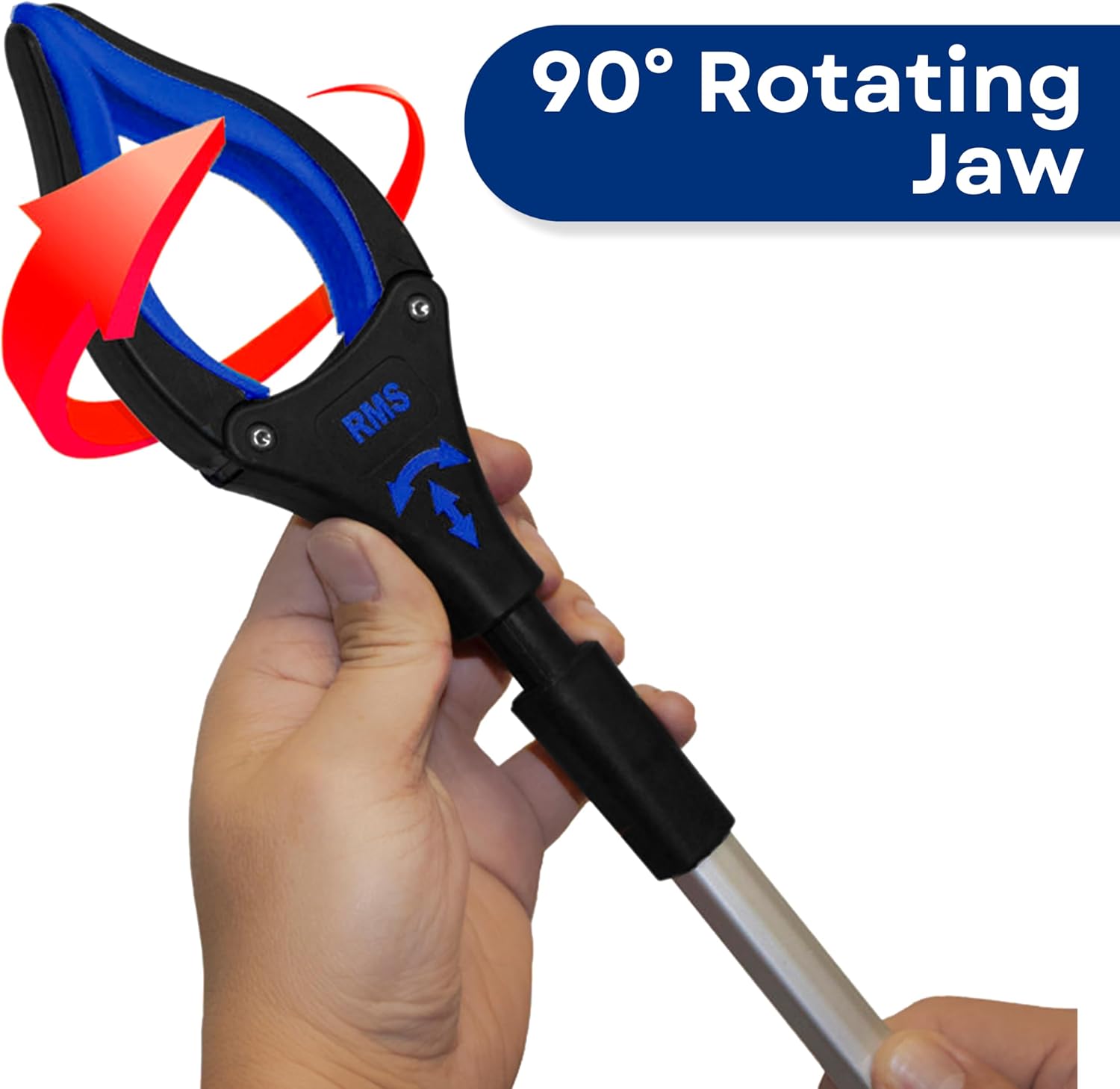 RMS 34 Inch Extra Long Reacher Grabber - Foldable with Rotating Jaw (Blue) | Mobility Aid Reaching Tool to retrieve household items from floors, shelves, vehicles and tight spaces - Image 8