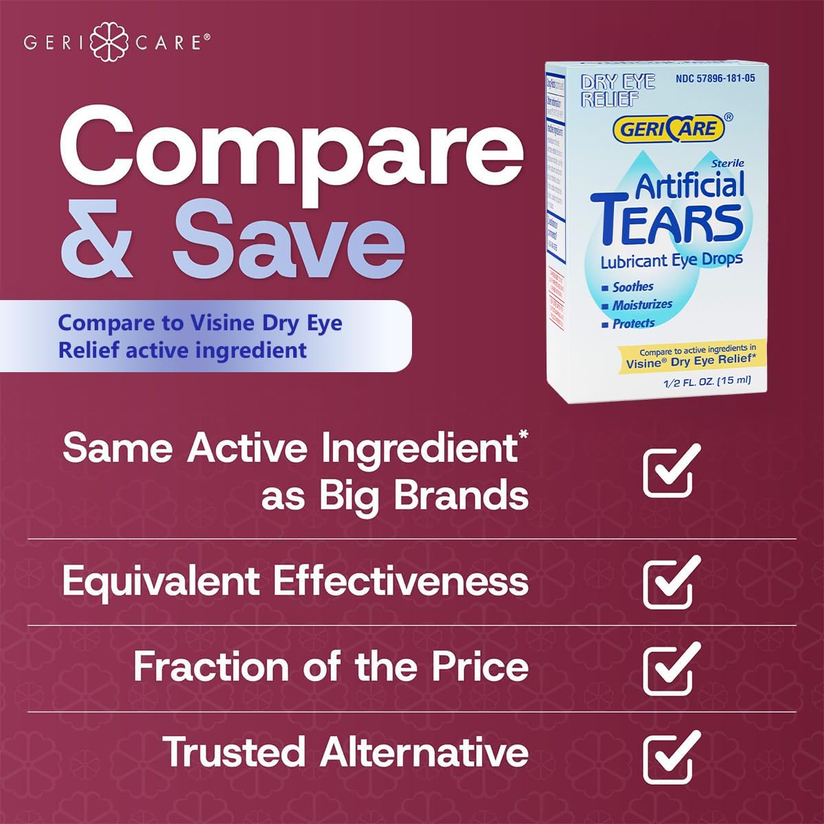 GeriCare Artificial Lubricating Tears, Soothing Eye Hydration Drops, Long Lasting Lubricant Formula for Dry Eyes, 0.5 fl oz Bottle (15ml) (1 Pack) - Image 4