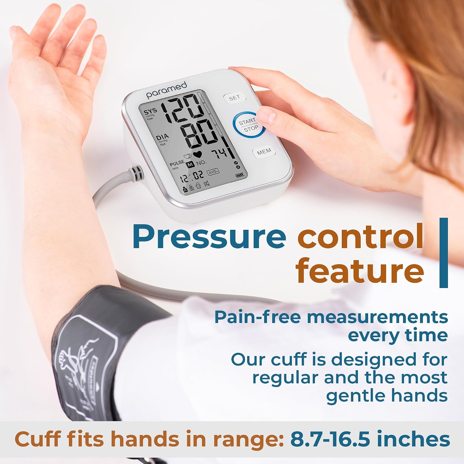 Paramed Blood Pressure Monitor - Bp Machine - Automatic Upper Arm Blood Pressure Cuff 8.7-16.5 inches - Large LCD Display 120 Sets Memory - Device Bag & Batteries Included - Image 4
