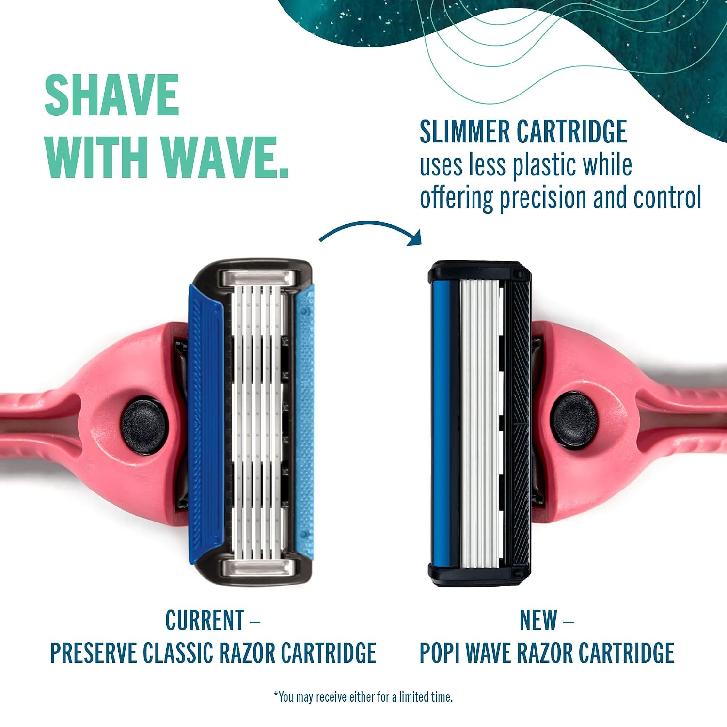 Preserve POPi Shave 5 Razor, Recycled Ocean Plastic Handle, Neptune Green | Includes 5-Blade Cartridge; Vitamin E Lubricating Strip; Ergonomic Grip; For Men & Women; Cruelty-Free - Image 2