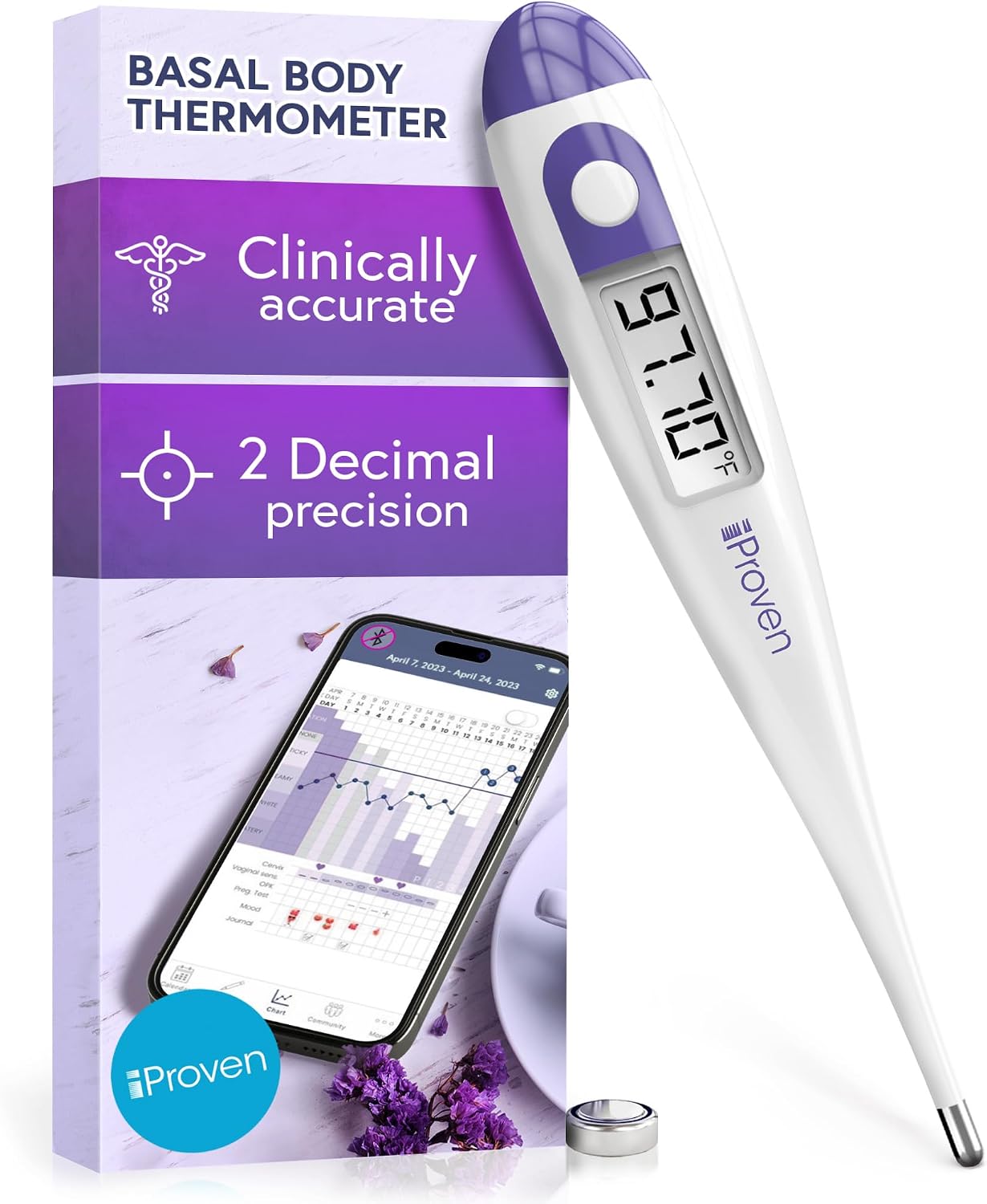 Digital Basal Body Thermometer, 1/100th Degree High Precision, Quick 60-Sec Reading, Memory Recall, Accurate BBT Thermometer for Natural Ovulation Tracking by iProven | Memory Recall, Fast & Accurate BBT Thermometer for Natural Ovulation Tracking by iProven