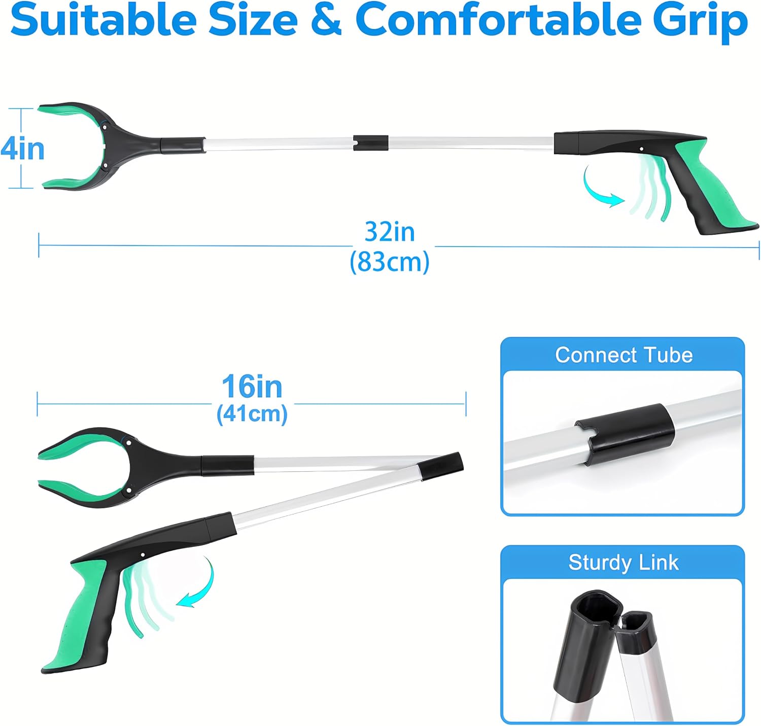 Grabber Reacher Tool - 32” Extra Long Foldable Gripper and Reaching Tool - Heavy Duty Pick Up Stick Grabbers for Seniors, Trash, Surgery Recovery Must Haves Gifts (Green) - Image 3