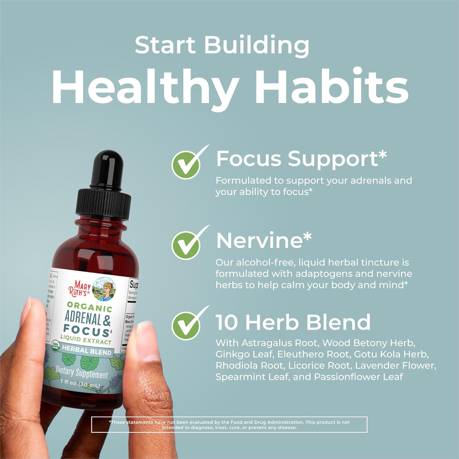 MARYRUTH'S Adrenal & Focus Drops | Supplement for Focus & Stress Support | Adaptogenic & Nervine Herbs | Ginkgo Leaf, Astragalus Root, & More | Vegan | USDA Organic | CLP Certified | Non-GMO | 1 oz | Adaptogenic & Nervine Herbs, Ginkgo Leaf, Astragalus Root, & More, Vegan, USDA Organic, CLP Certified, Non-GMO, 1 oz - Image 5