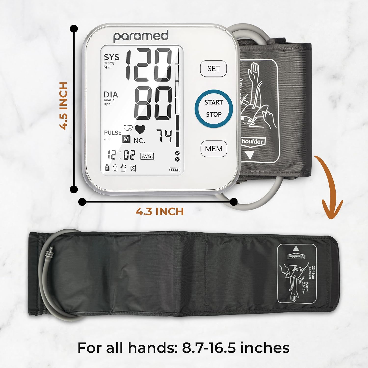 Paramed Blood Pressure Monitor - Bp Machine - Automatic Upper Arm Blood Pressure Cuff 8.7-16.5 inches - Large LCD Display 120 Sets Memory - Device Bag & Batteries Included - Image 3