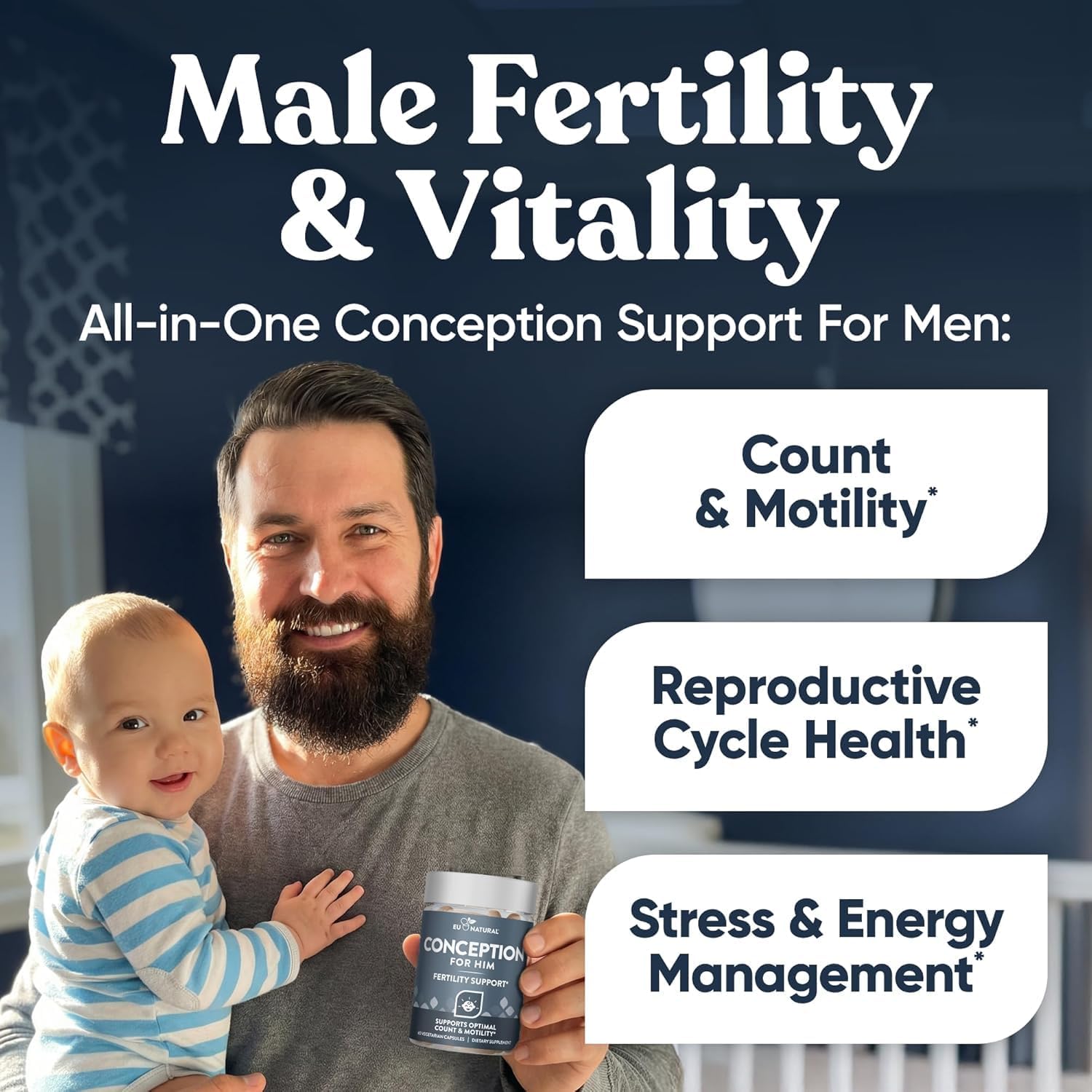 Eu Natural Conception for Him, Male Fertility Supplements,120 Veg Capsules | Supports healthy sperm count, motility & strength with Ashwagandha, Folate & Zinc - Image 3