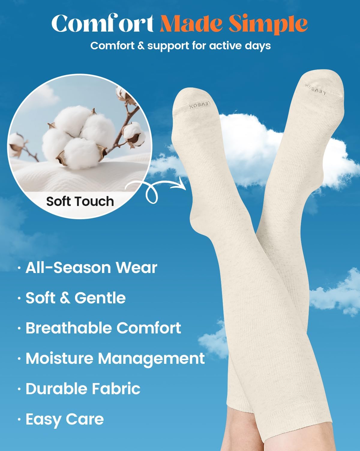 LEVSOX Cotton Compression Socks for Women Men 20-30 mmHg Knee High Cute Support Sock for Nurses Flying Pregnancy - Image 2