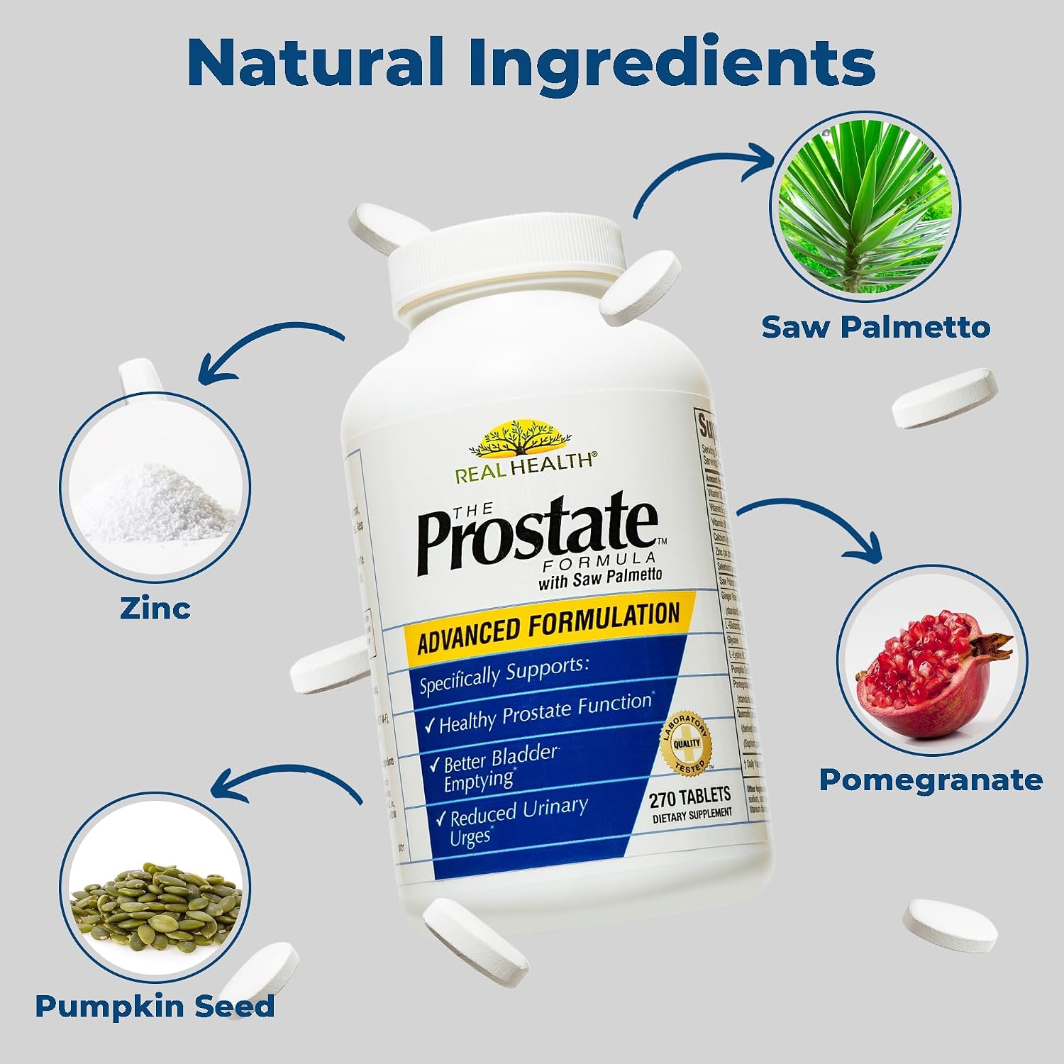 Real Health The Prostate Formula, Pomegranate, Zinc, Pumpkin - 270 Count | Advanced Prostate Health Supplements for Men, Saw Palmetto Formula for Healthy Bladder and Urinary Support - Image 5