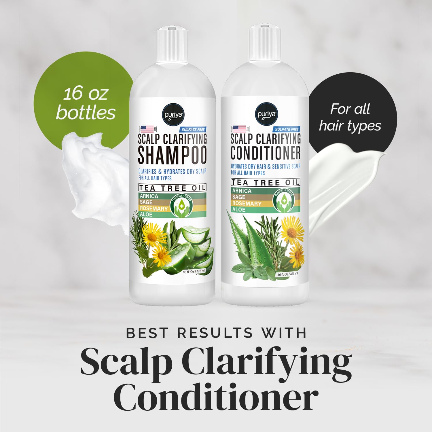 Puriya Tea Tree Clarifying Shampoo. Plant Rich Dry Itchy Scalp Relief, for Kids, Adults, Sulfate Free, No Harsh Chemicals Seen in Dandruff Treatment, Seborrheic Dermatitis, Psoriasis Shampoo, 16 oz - Image 6