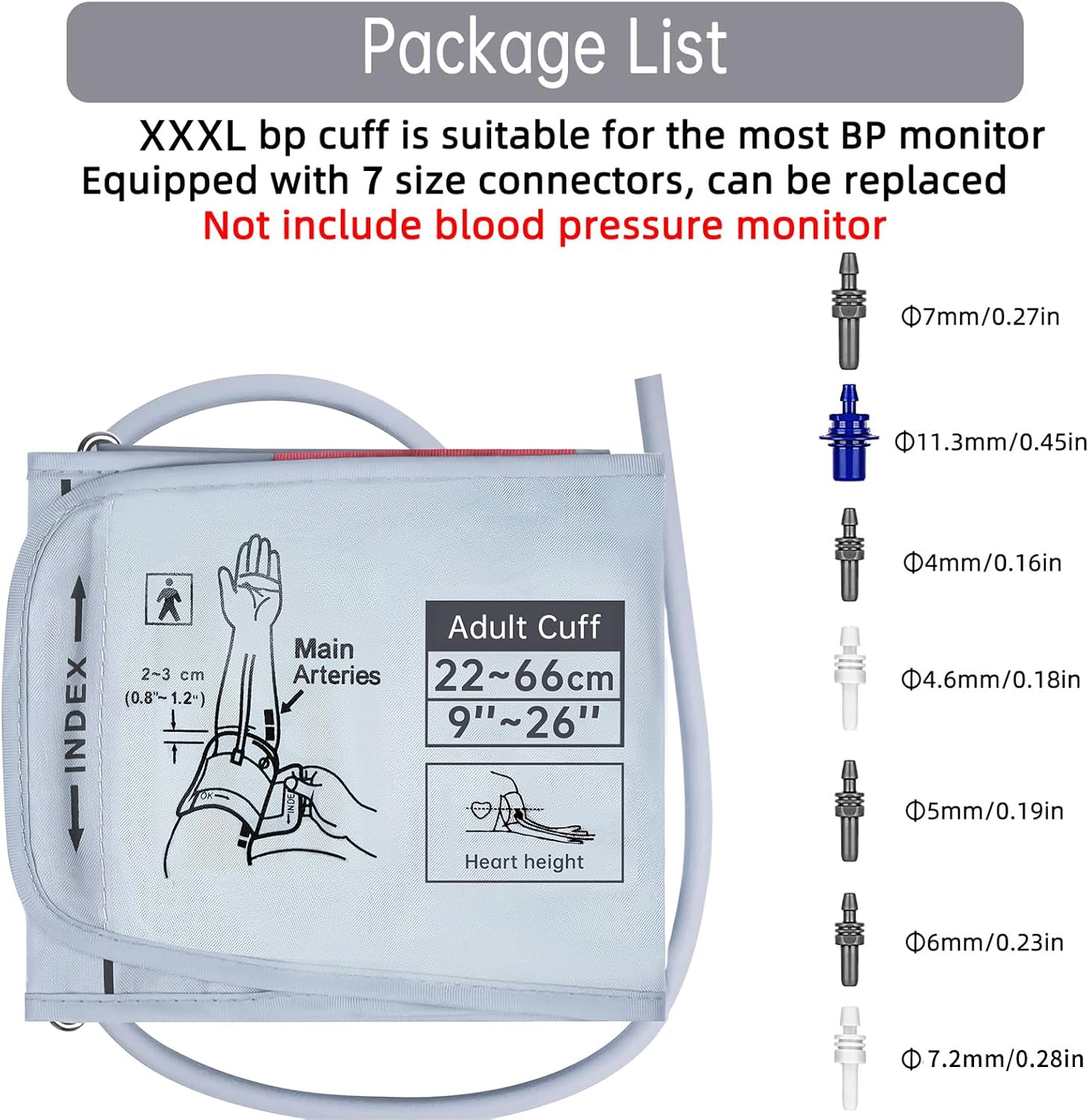 Alcarefam XXXL Blood Pressure Cuff, 9”-26” (22-66CM) Extra Large Cuff Compatible with Omron BP Monitor, Replacement XXX-Large Cuff for Adult Big ARM, with 7 Connectors - Image 6