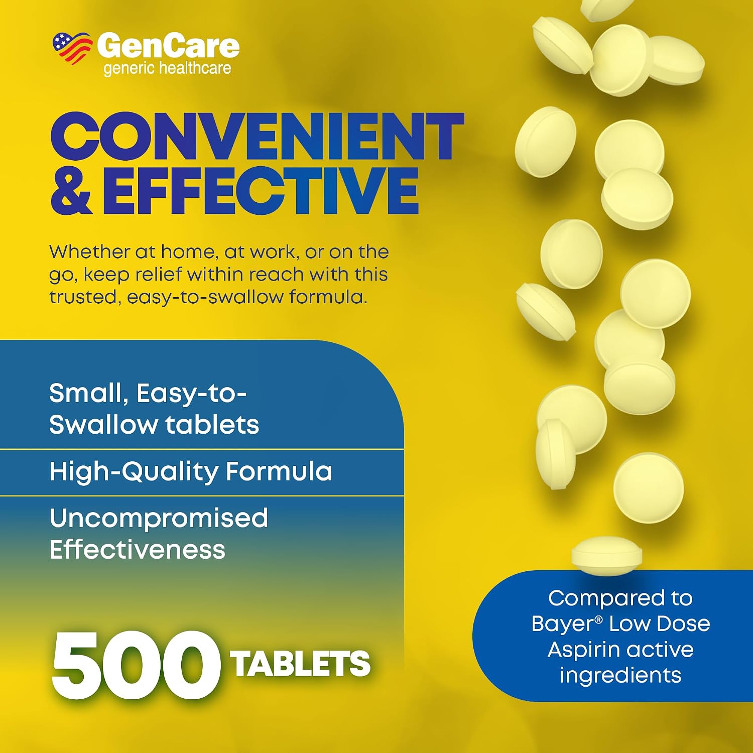GenCare Low Dose Aspirin 81mg Enteric Coated Tablets, 500 Count | Compares to Bayer; daily low-dose aspirin for heart health, pain & fever relief, baby aspirin - Image 4