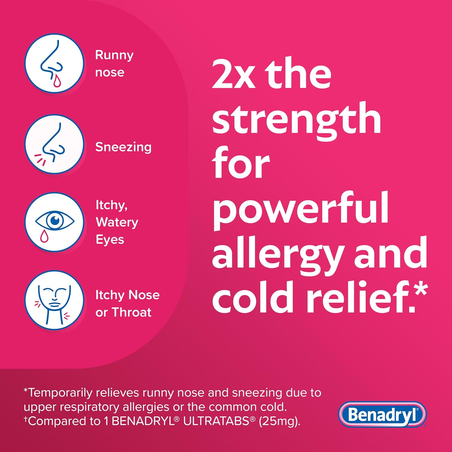 Benadryl Extra Strength Allergy Tablets, 50 mg Diphenhydramine HCl, 24 Ct | Antihistamine Tablets for Allergy Relief of Allergy Symptoms Due to Hay Fever or Other Upper Respiratory Allergies - Image 4