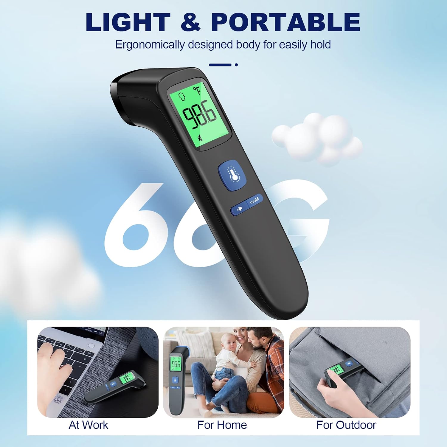 No-Touch Thermometer for Adults, Kids, Babies, 1-Sec Fast Accurate (Black) | Fever Alarm, Large LCD with 3-Color Backlight, Silent Mode, 35-Reading Memory, Forehead & Object Mode, for Home & Clinic - Image 7