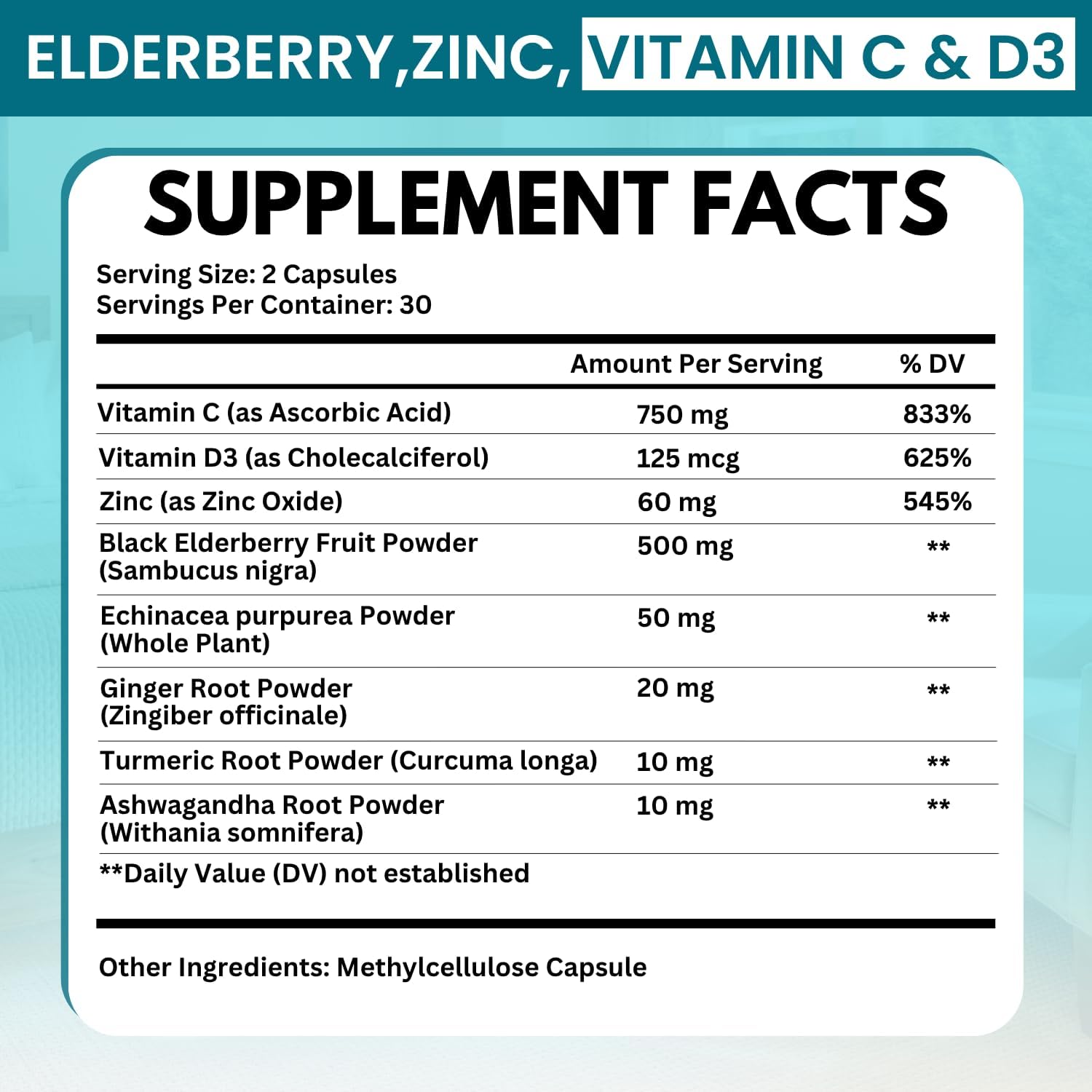 VITBOOST Elderberry Immune Support Supplement 8 in 1 with Vitamin D 5000 IU | Formula with Echinacea, Vitamin C & Zinc, Turmeric, Ginger, Ashwagandha - 60 Capsules - Image 2